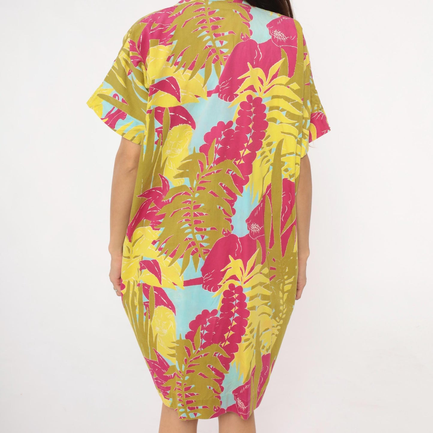 80s Lion Jungle Tropical Kimono Robe Knee Length Cotton Small Medium
