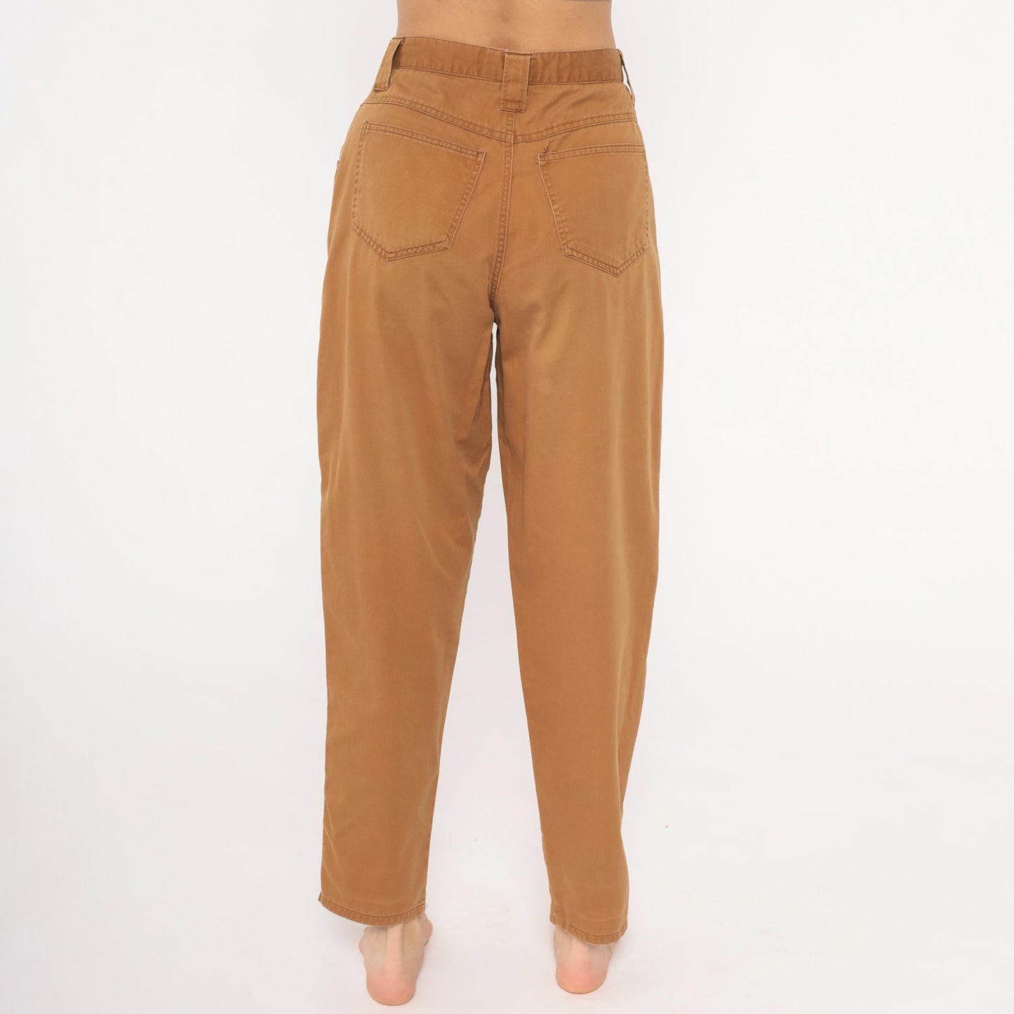 90s Pleated Trousers Mustard Cotton High Waisted Tapered Small S