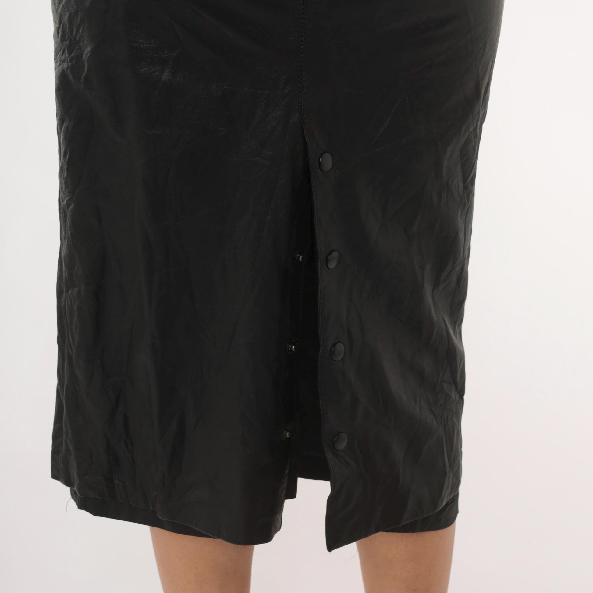 90s G 3 Leather Fashions Black Leather Pencil Skirt High Waist Midi XS