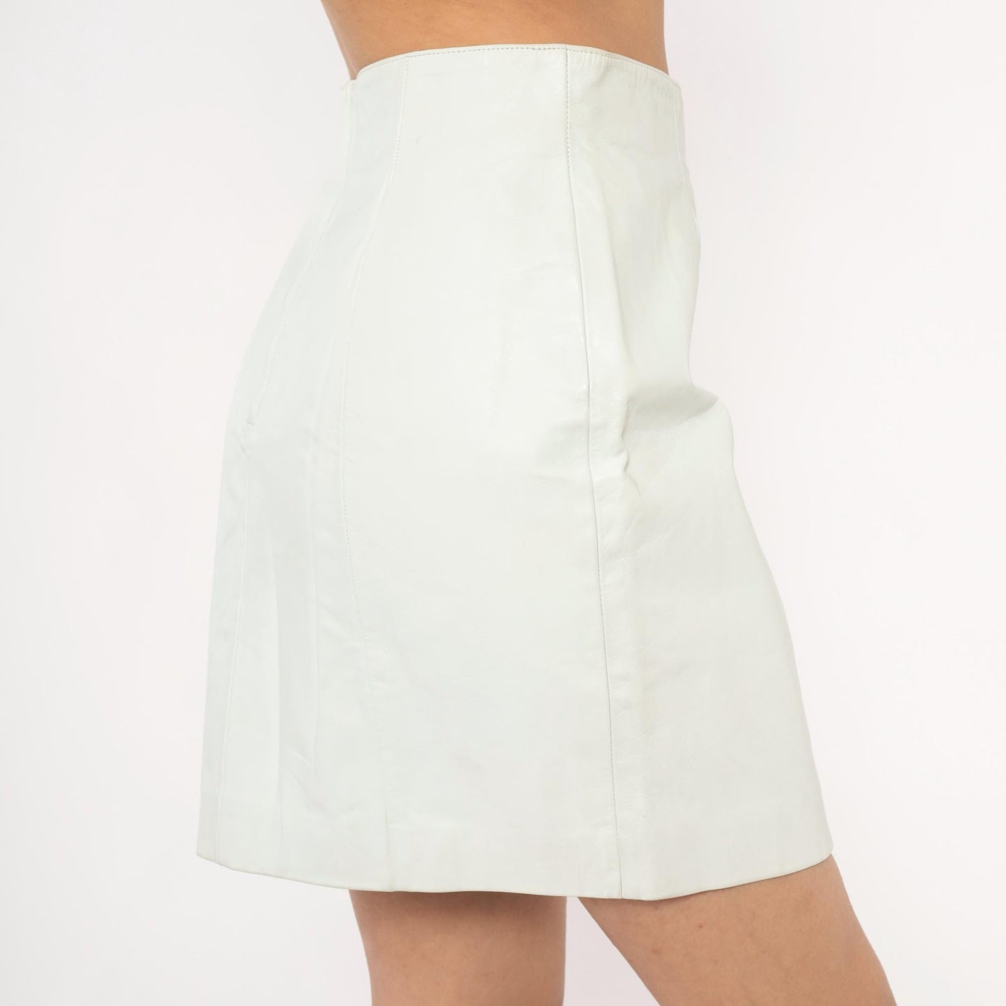 90s Byrnes & Baker White Leather Mini Skirt High Waist Pencil Medium M
