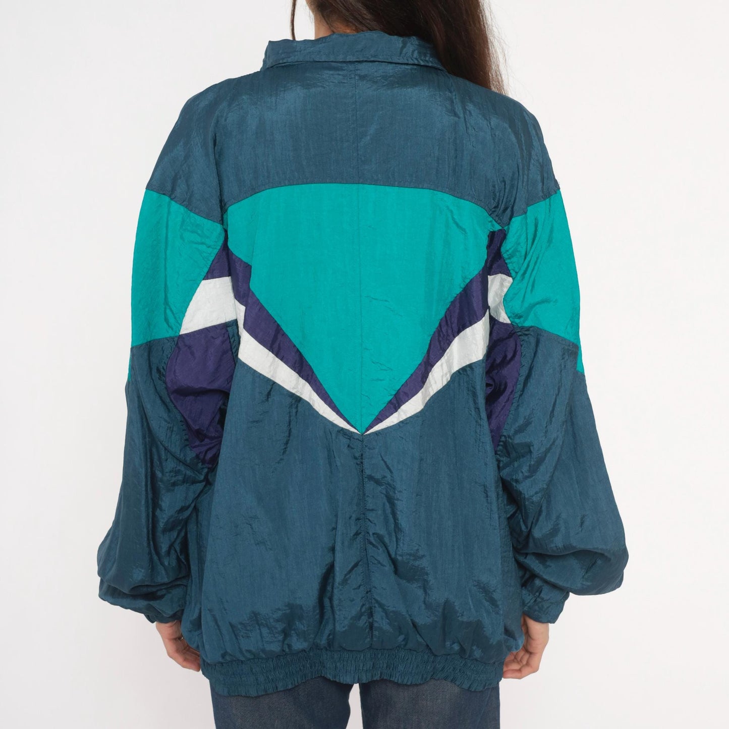 90s Champs Style Windbreaker Chevron Colorblock Teal Navy Purple XL