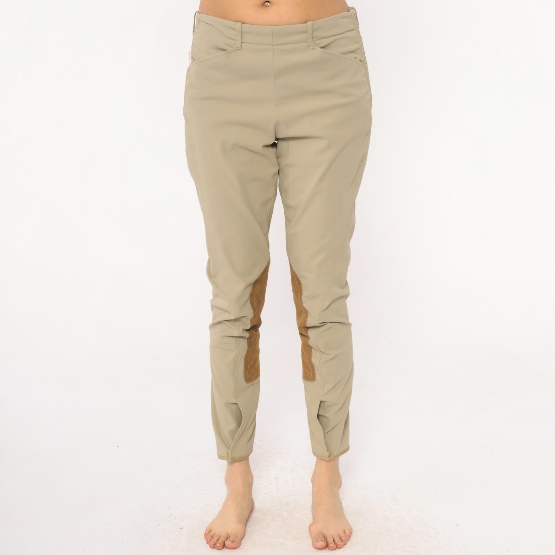 80s Tailored Sportsman Equestrian Riding Breeches Beige Tan Suede Knee Patch Medium