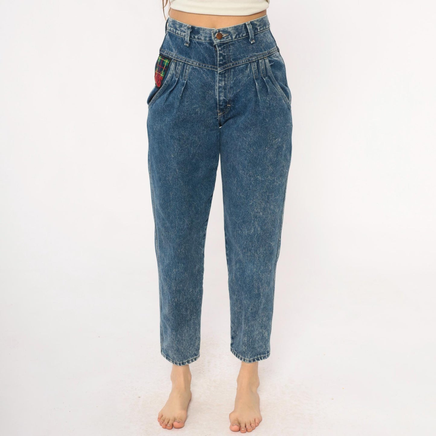 90s Mac Fads High Waist Acid Wash Jeans Pleated Front Tapered Blue Small