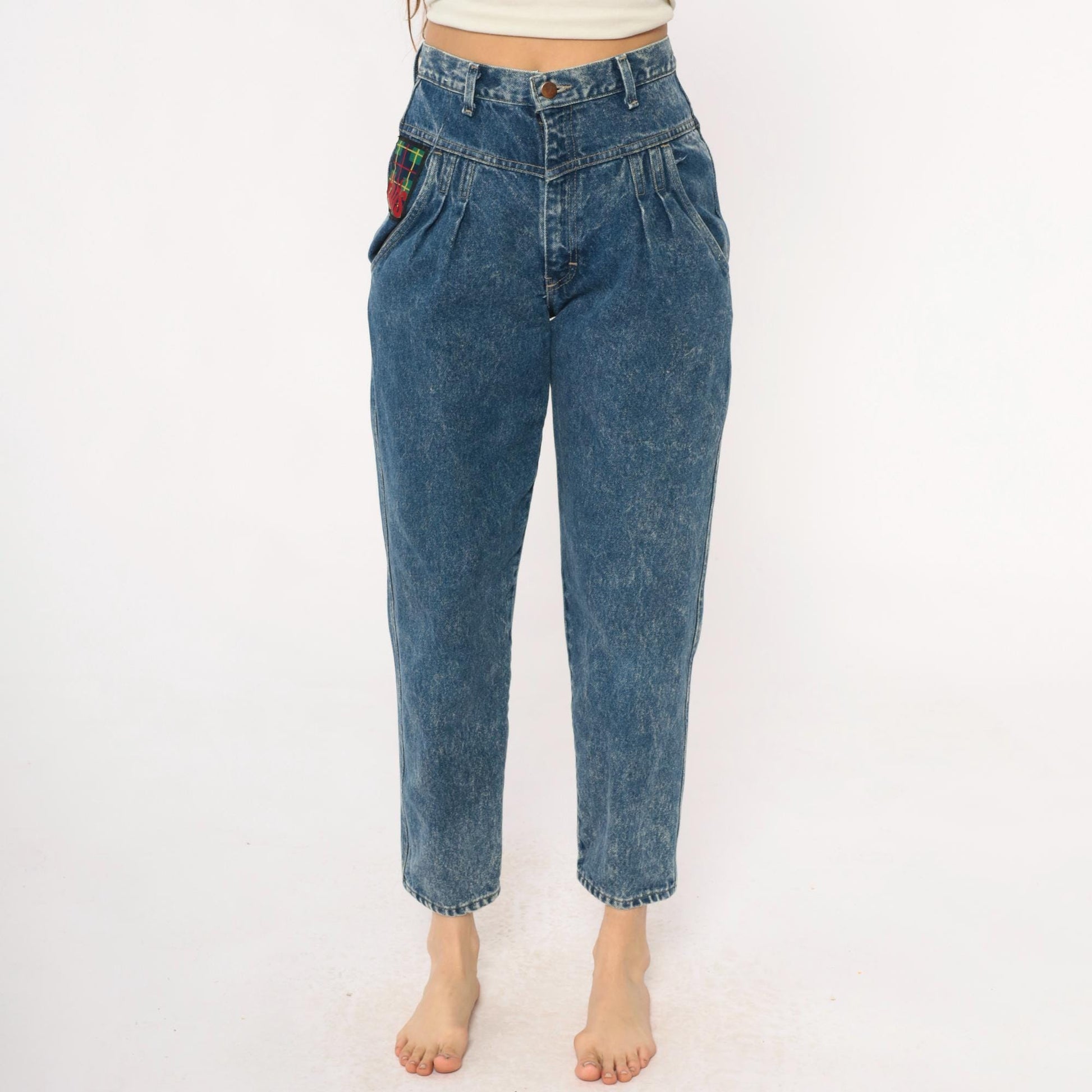90s Mac Fads High Waist Acid Wash Jeans Pleated Front Tapered Blue Small