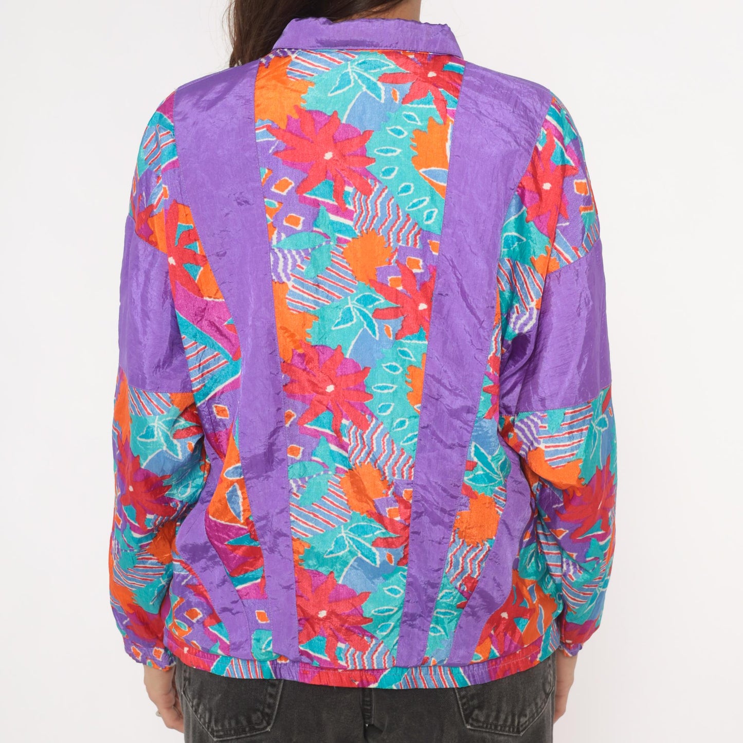 90s Aviat Sportif Windbreaker Purple Geometric Floral Print Small
