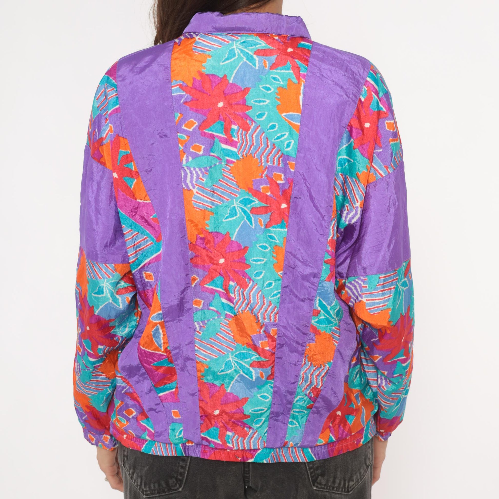 90s Aviat Sportif Windbreaker Purple Geometric Floral Print Small