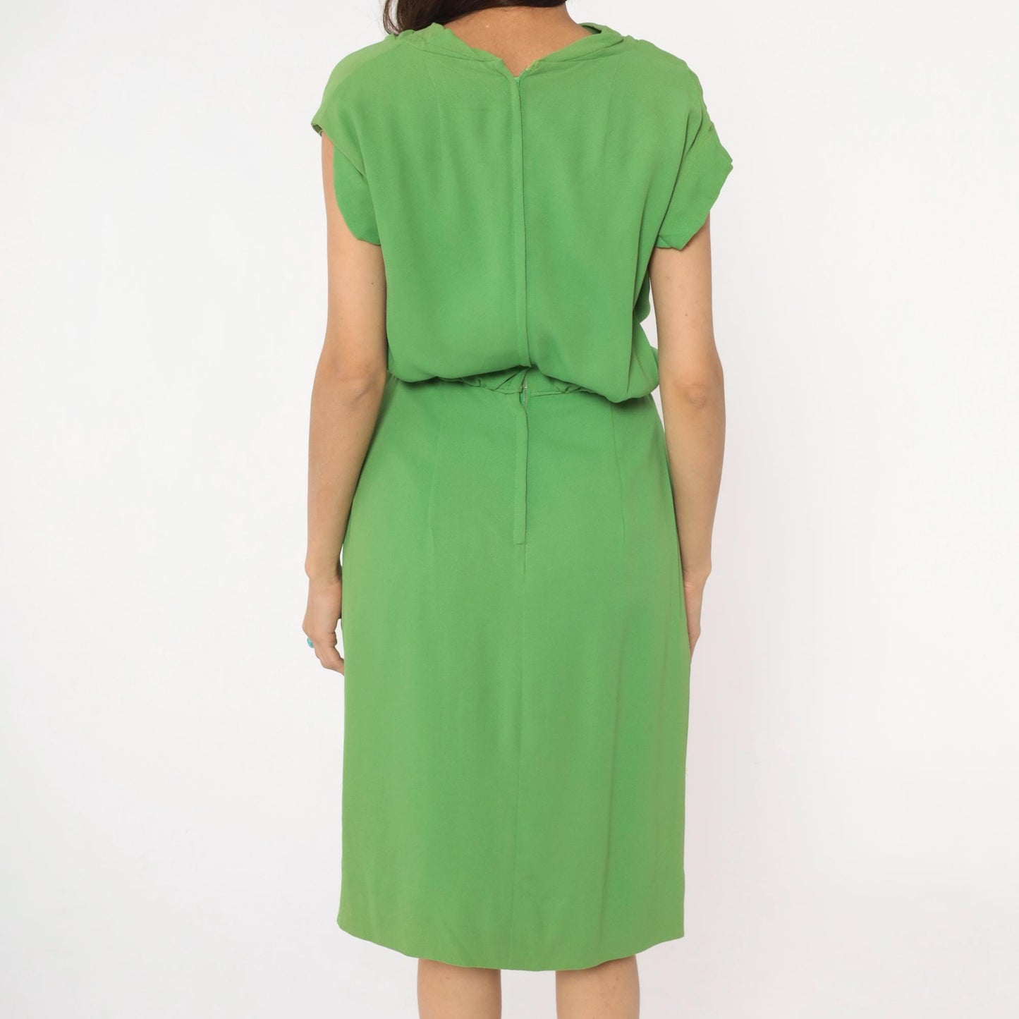 60s Richard Frontman Apple Green Cowl Neck Dress Knee-Length Small
