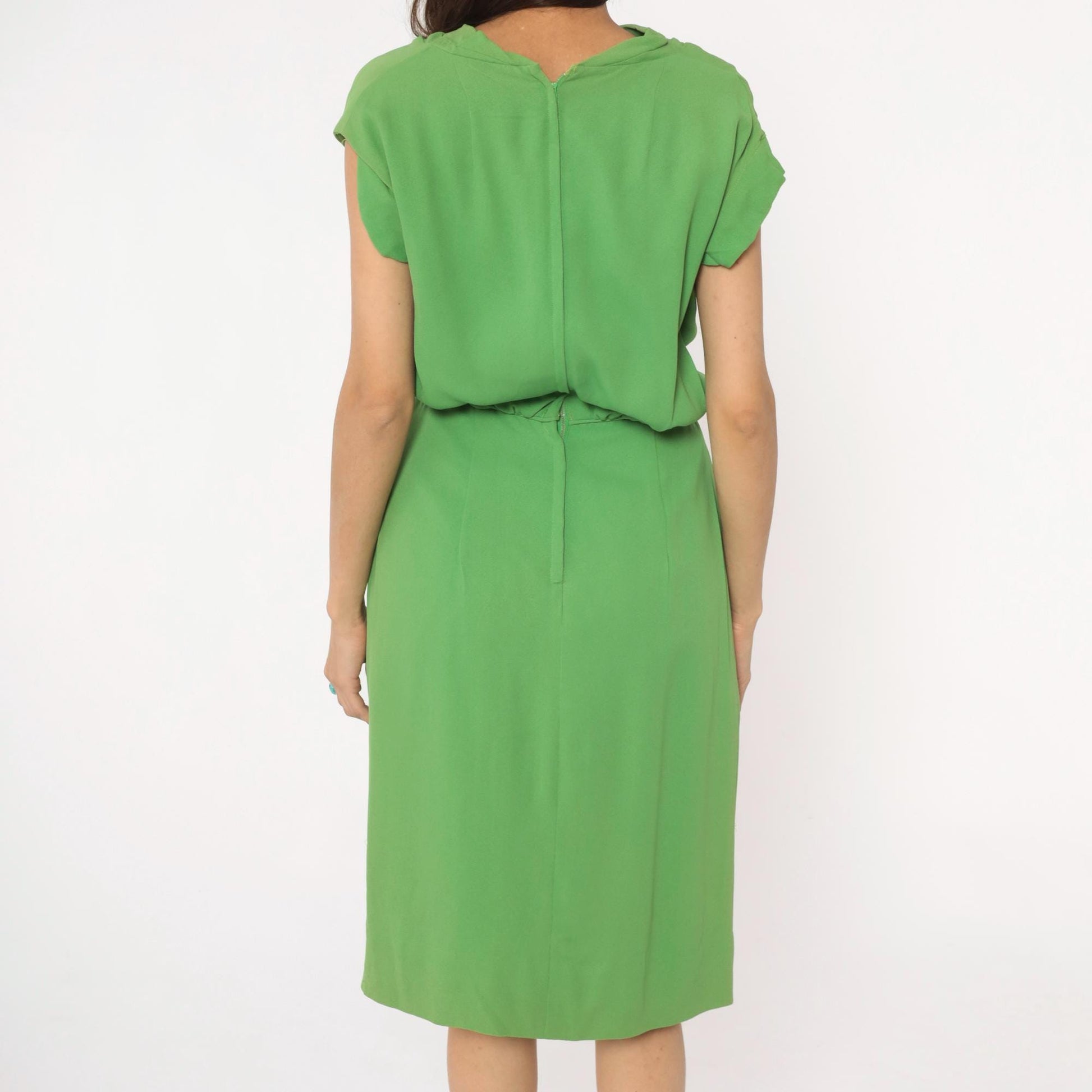 60s Richard Frontman Apple Green Cowl Neck Dress Knee-Length Small