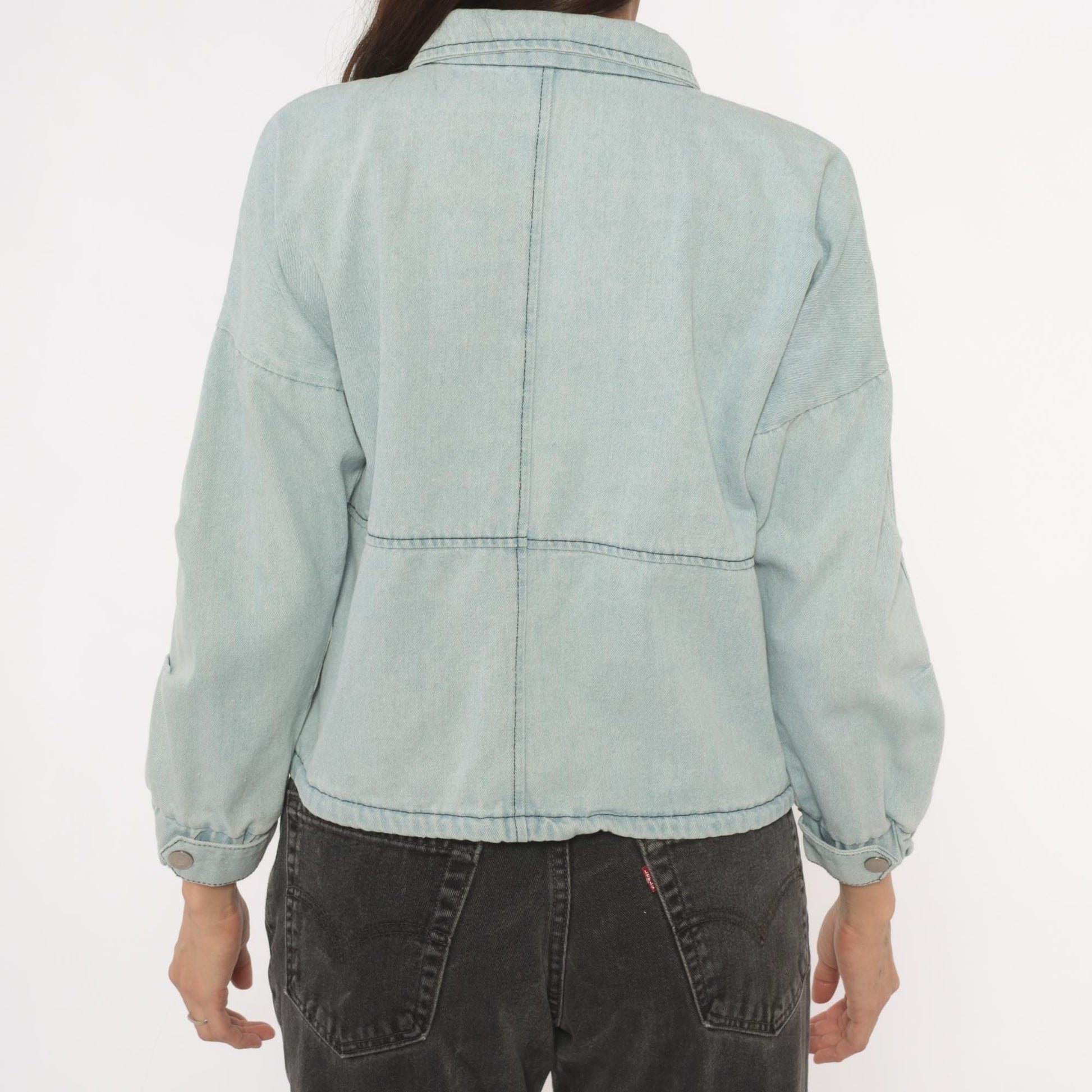 2000s Wang Luo Niu Za Light Wash Denim Crop Jacket Powder Blue Small S
