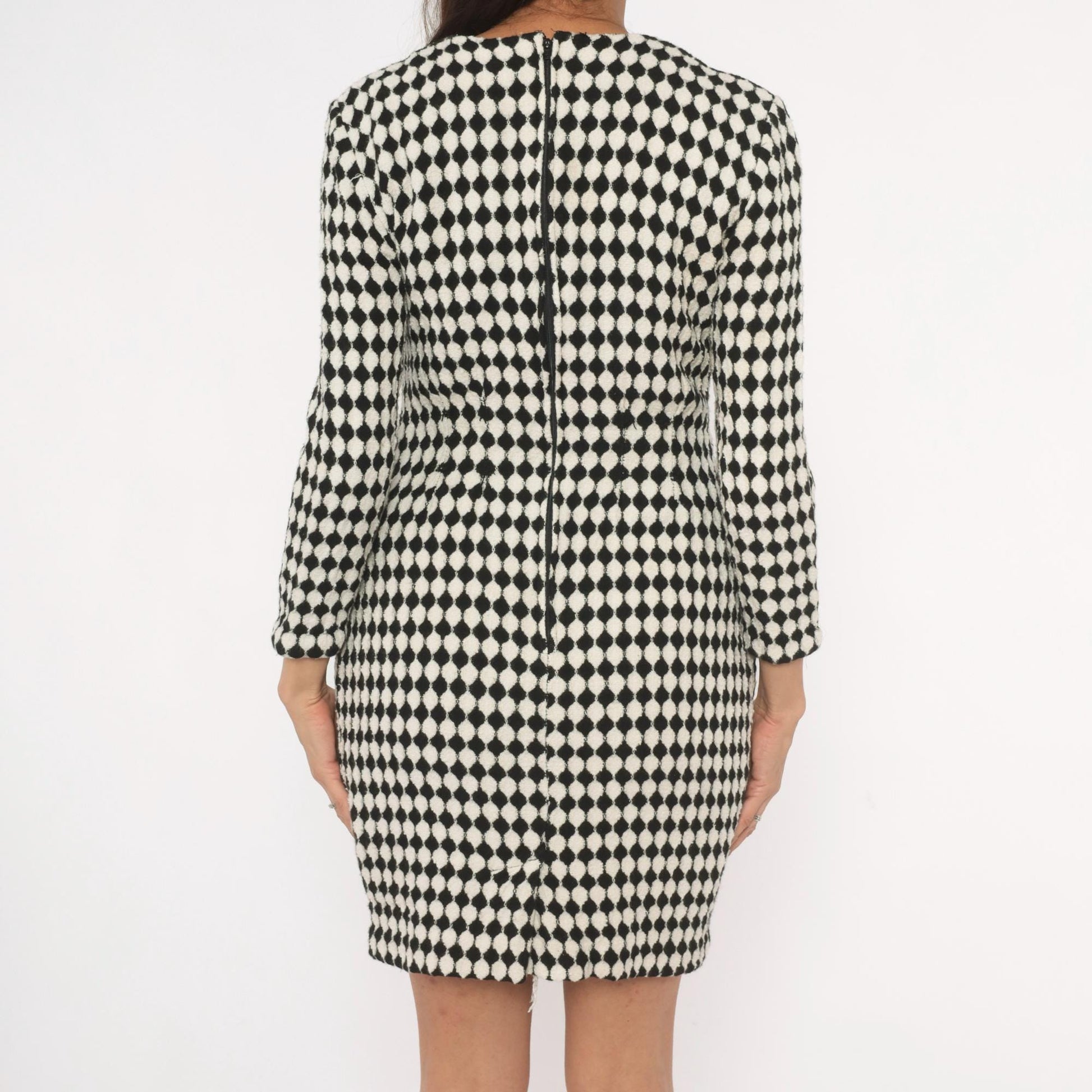 90s Jackie Bernard Checkerboard Mini Dress Black Cream Diamond Pattern Small S