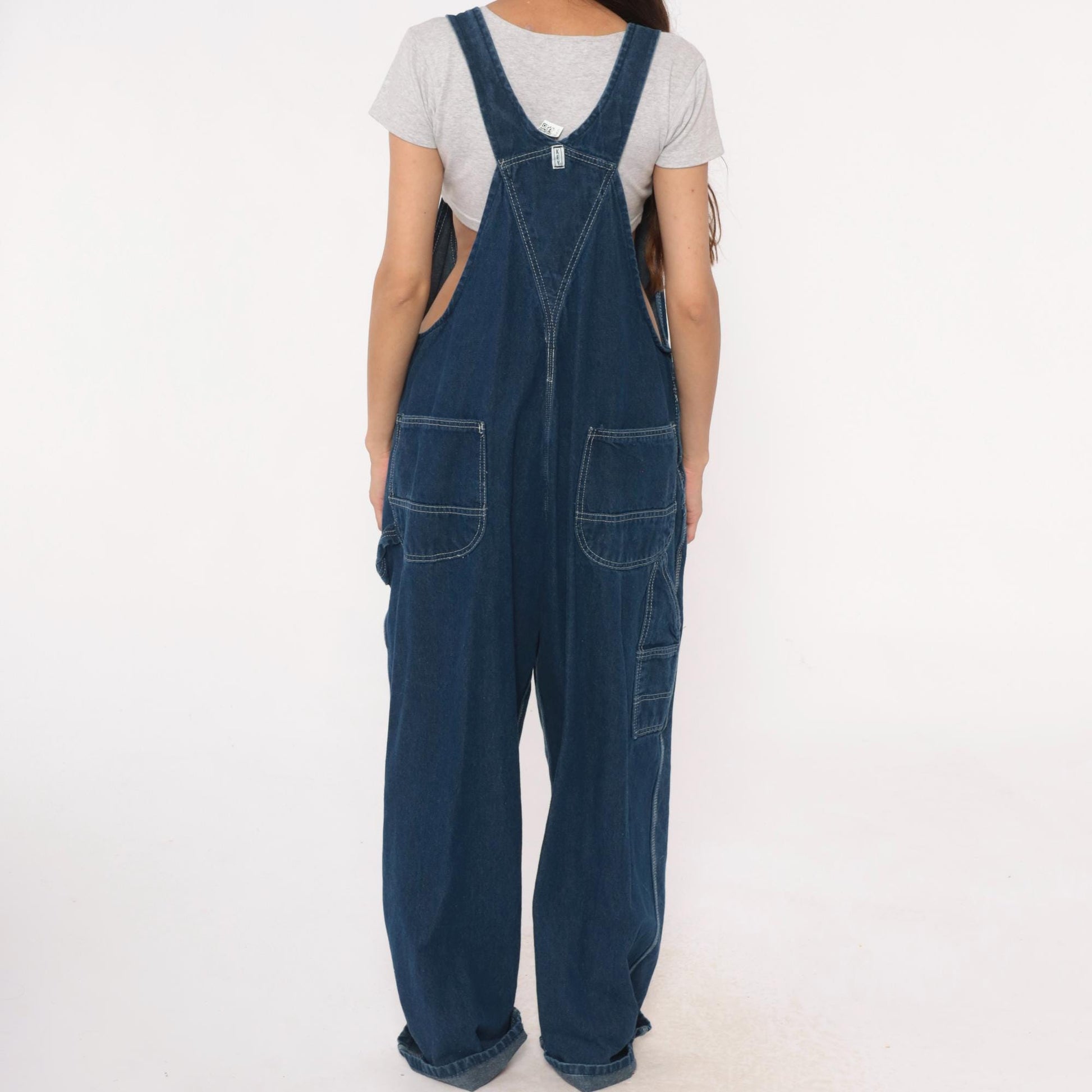 90s Key Imperial Navy Denim Overalls Cargo Pockets Utility Extra Large XL