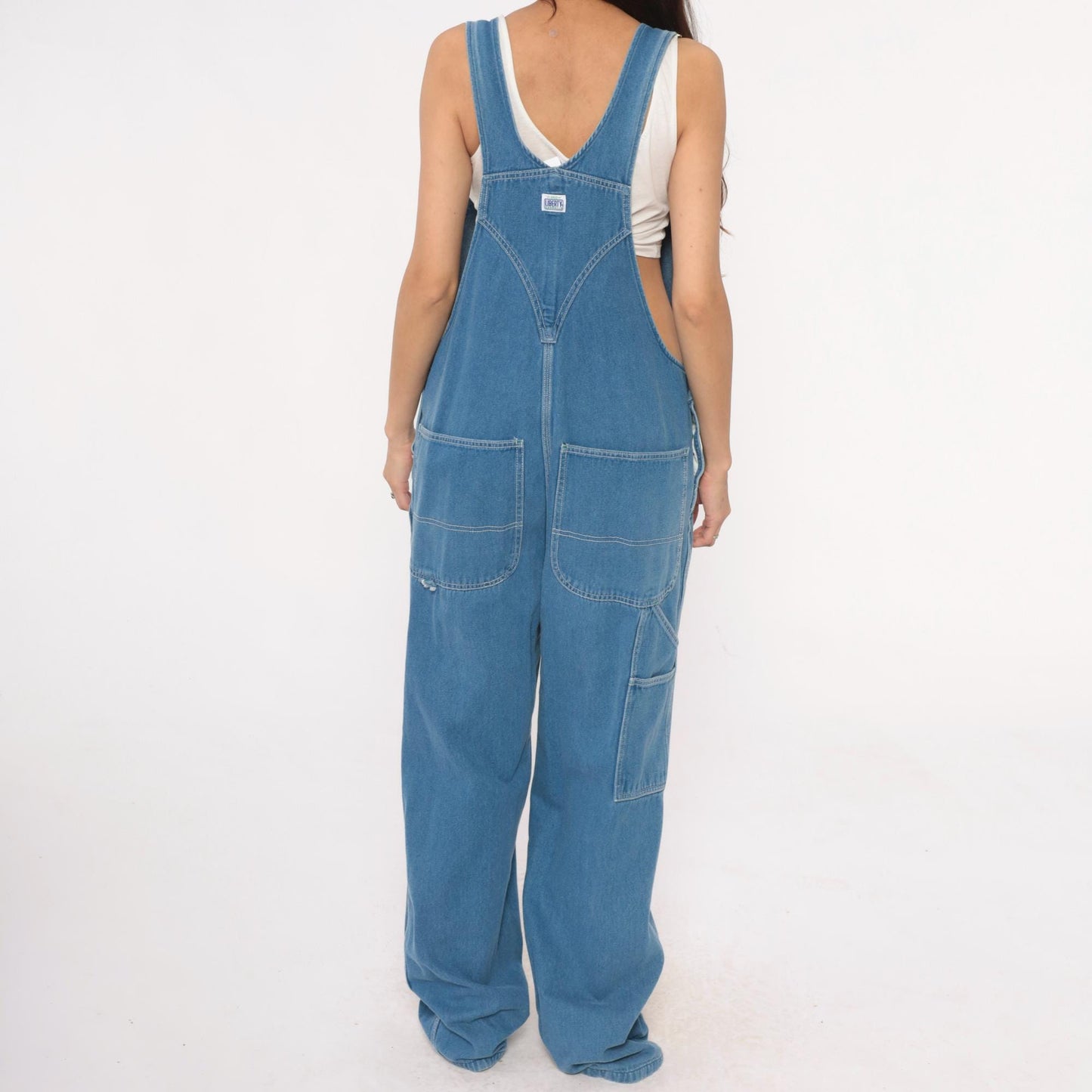 90s Liberty Denim Overalls Blue Green Stitching Unisex Medium