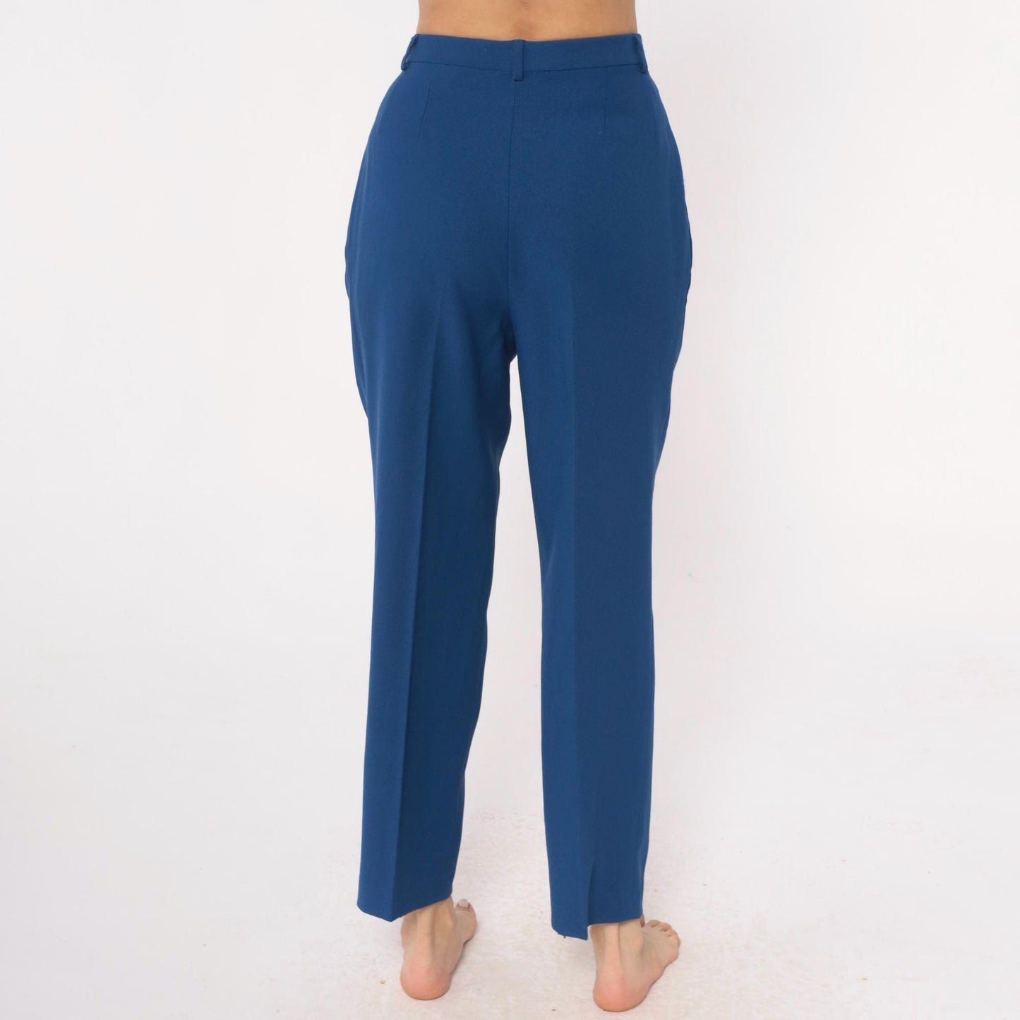 70s Haggar Navy Pleated High-Waist Trousers Ankle Length Medium