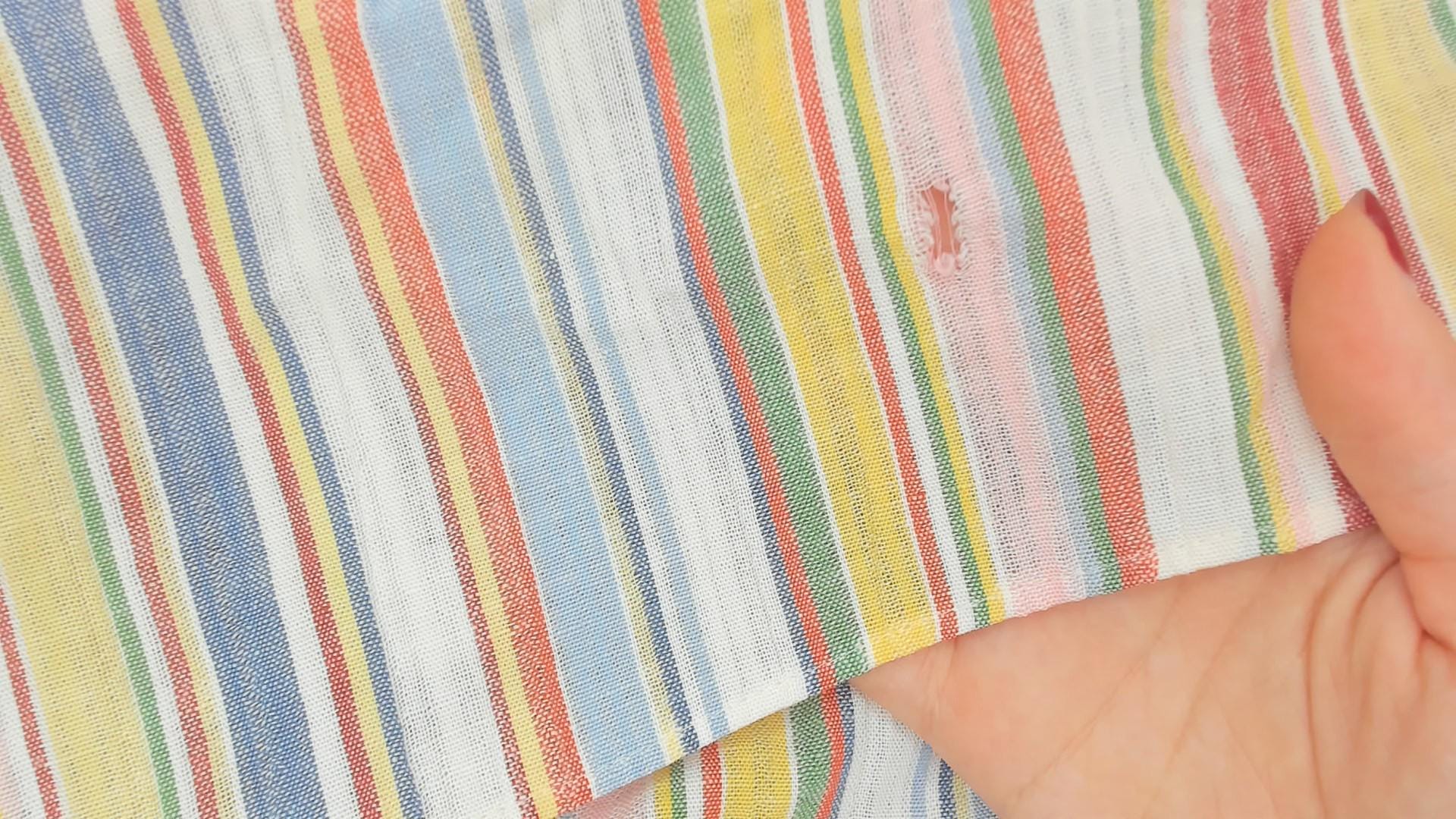 80s Lady Manhattan Rainbow Stripe Button Blouse Multicolor Cotton Medium M