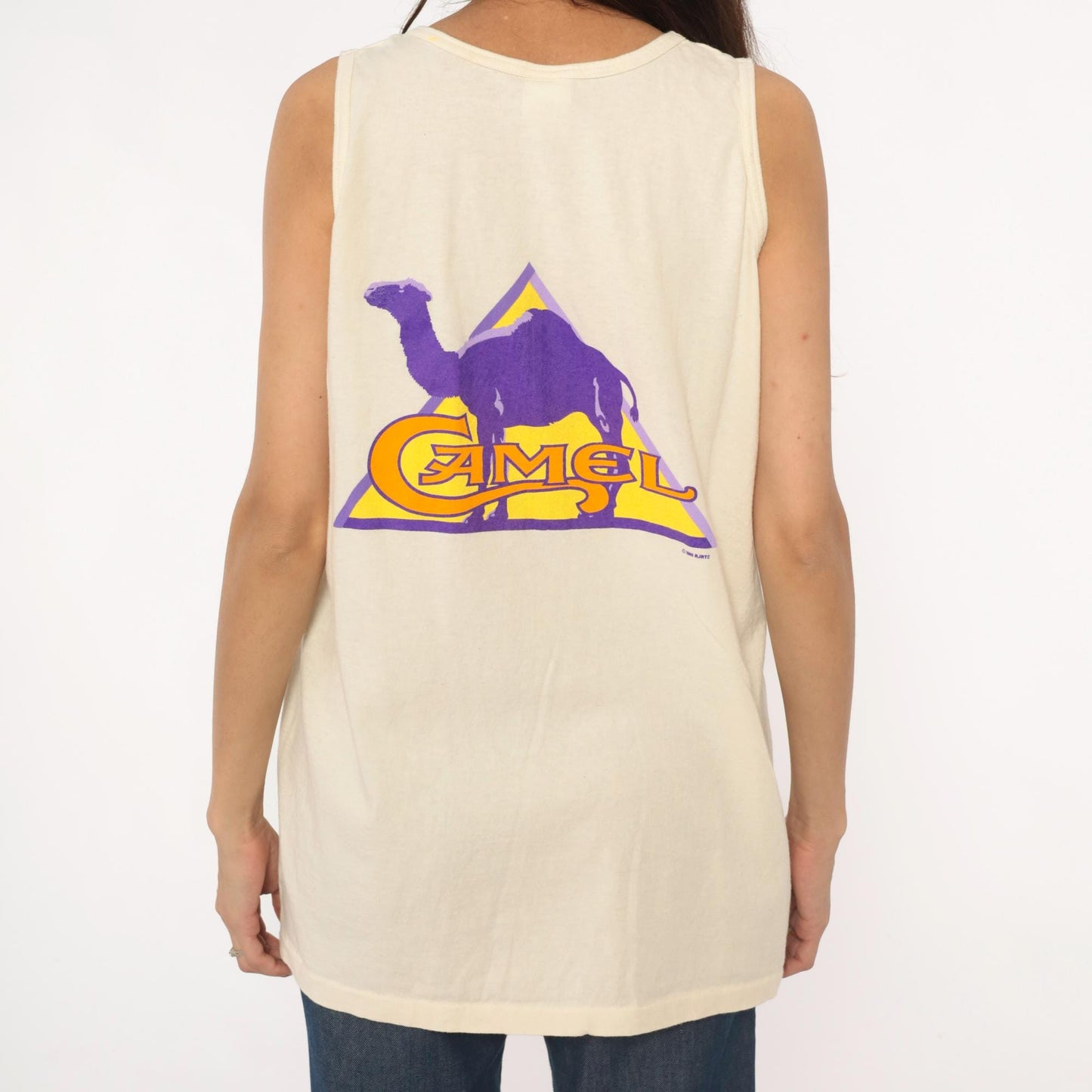 90s Camel Cigarettes Graphic Tank Top Purple Cream Cotton Extra Large XL