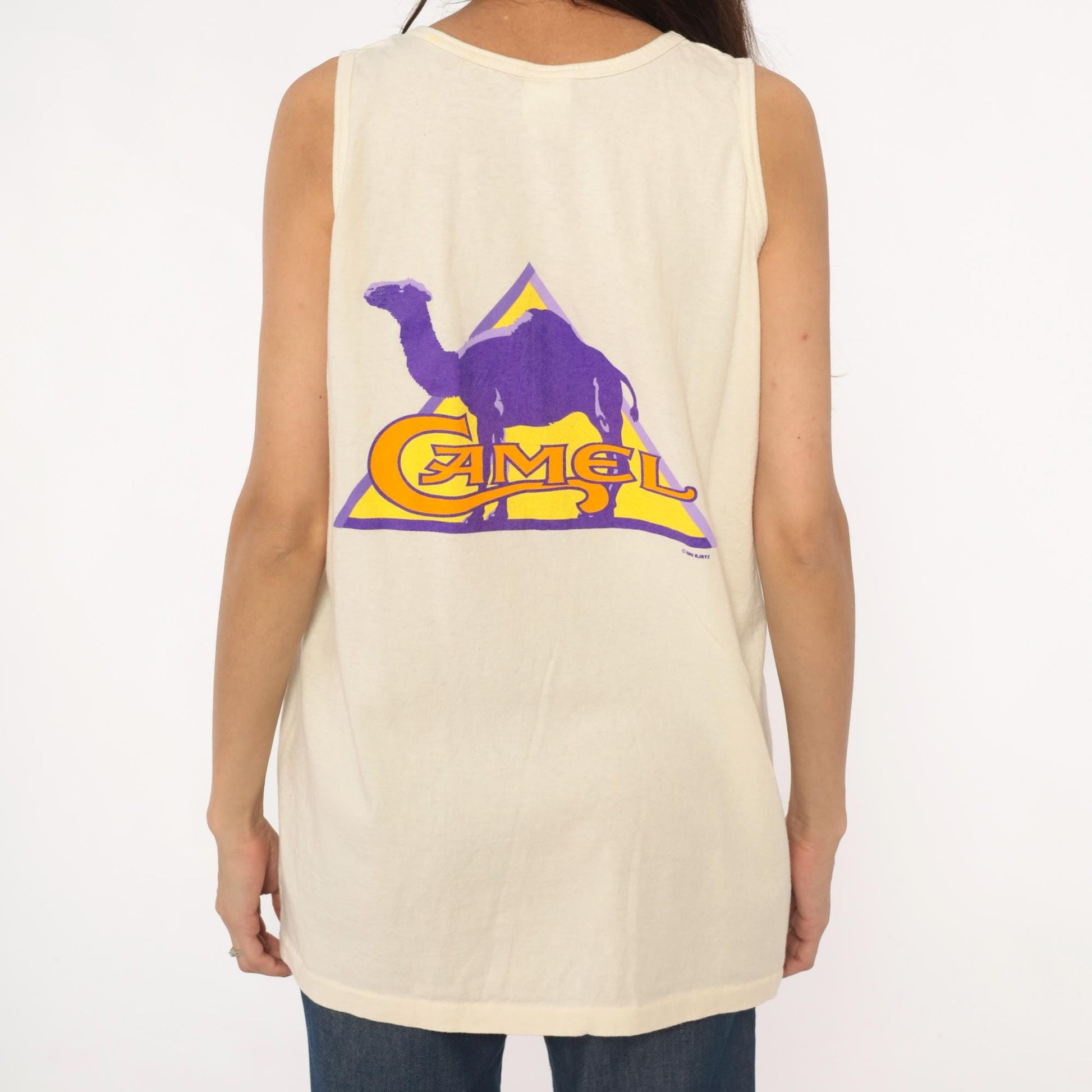 90s Camel Cigarettes Graphic Tank Top Purple Cream Cotton Extra Large XL