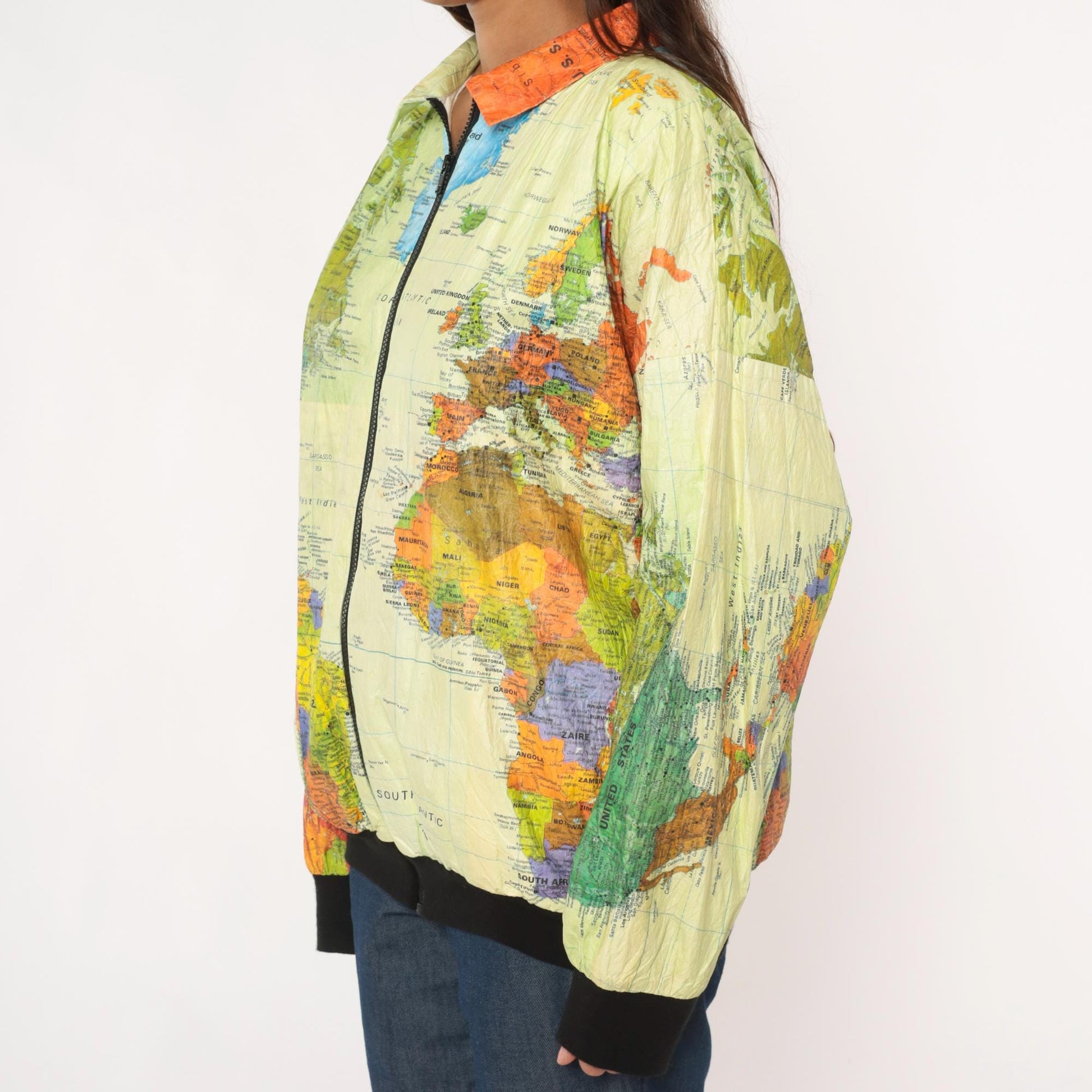 90s Admiral Ty World Map Windbreaker Jacket Tyvek Zip Multicolor Continents Extra Large XL