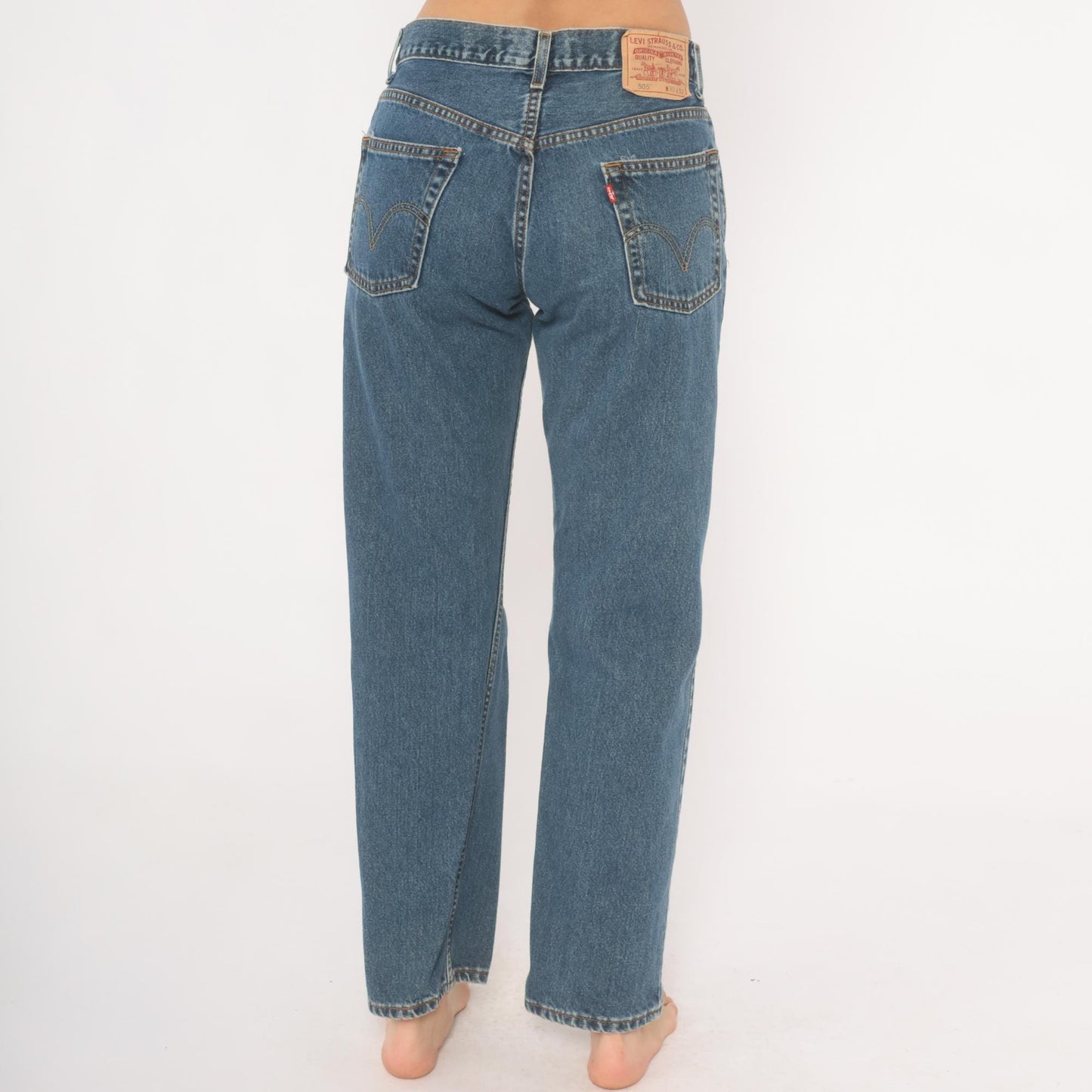 Levi's 505 Straight Leg Jeans Medium Wash High Rise Cotton Denim W30 L32