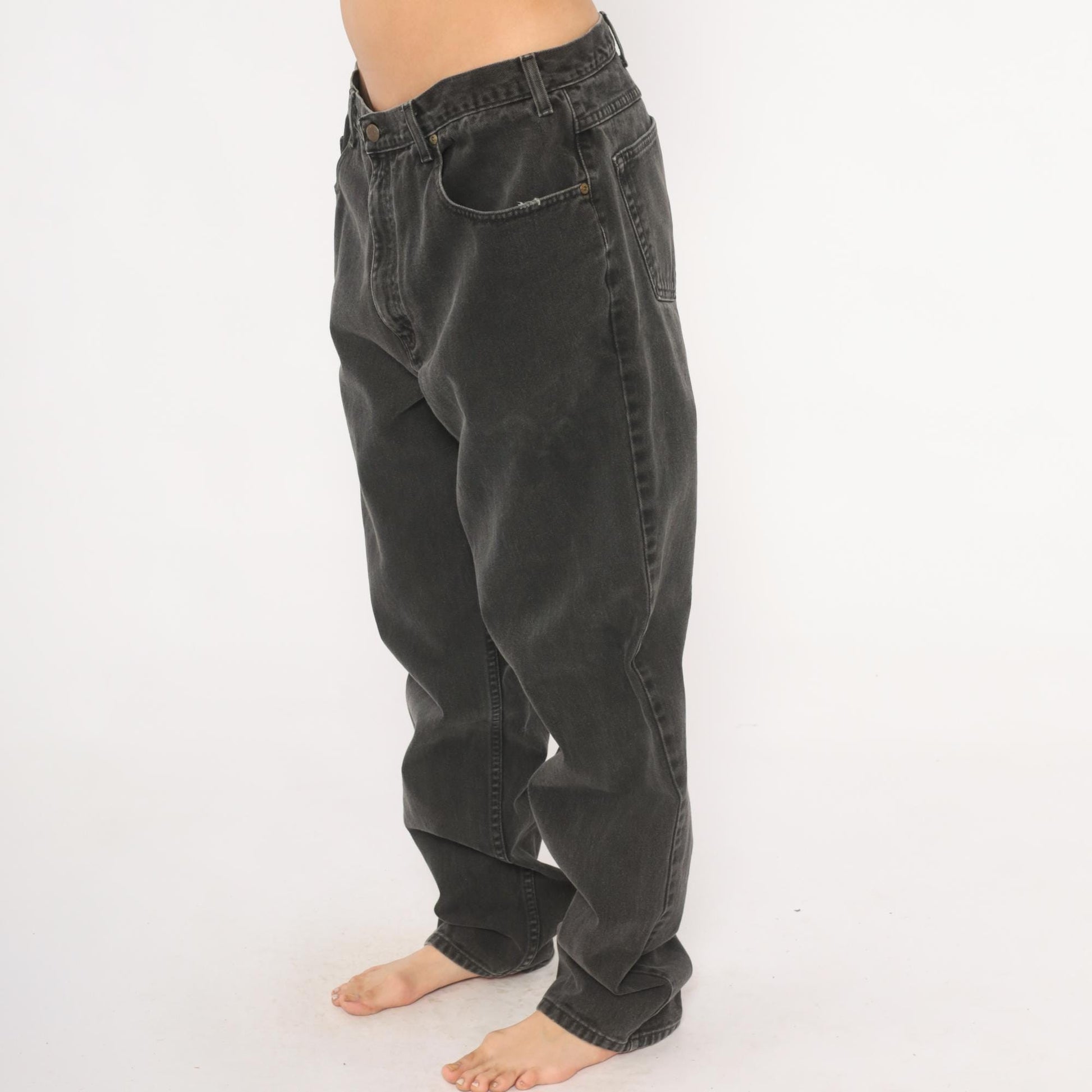 90s Eddie Bauer Faded Black Denim Jeans Straight Leg Relaxed Fit 38x34