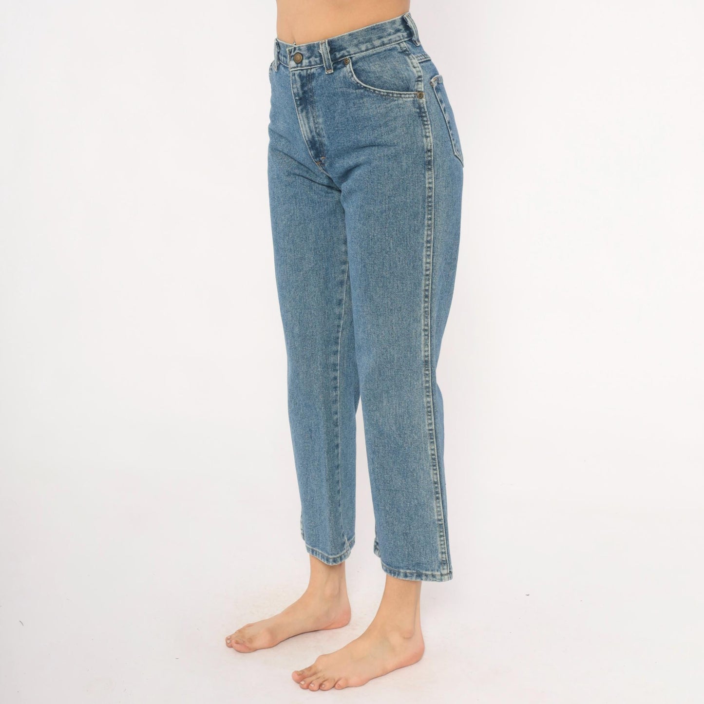 Wrangler Cropped High Rise Straight Leg Jeans Medium Stonewash Blue 00s
