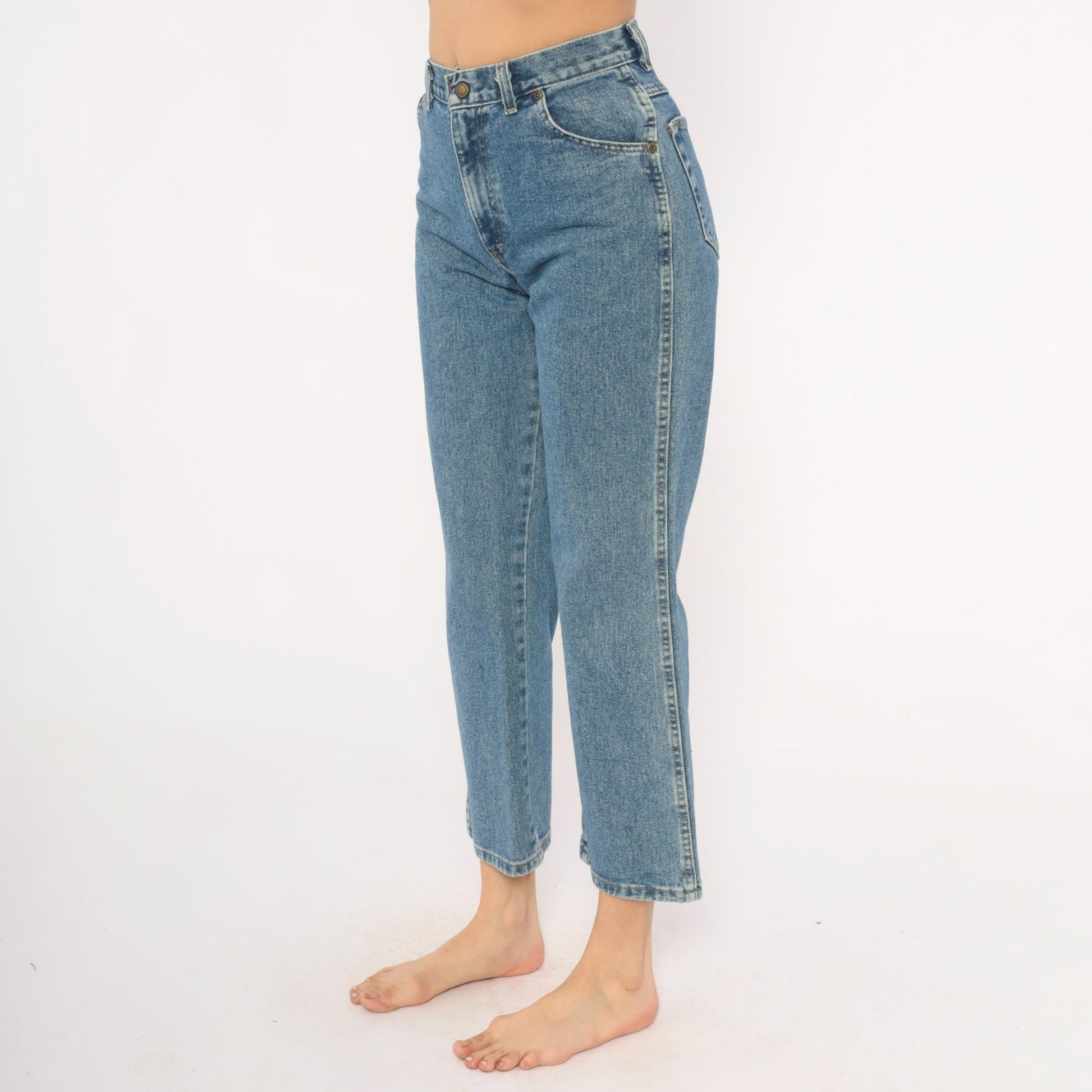 Wrangler Cropped High Rise Straight Leg Jeans Medium Stonewash Blue 00s