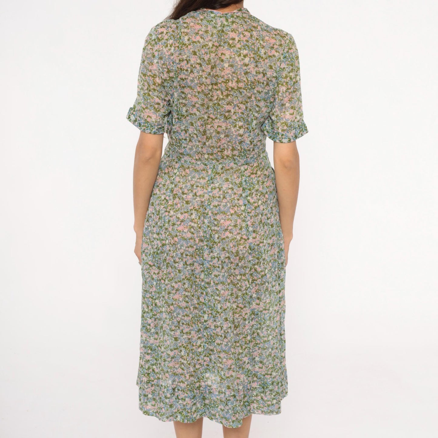60s Laiglon Floral Midi Dress Button Front Shirtdress Cotton Medium