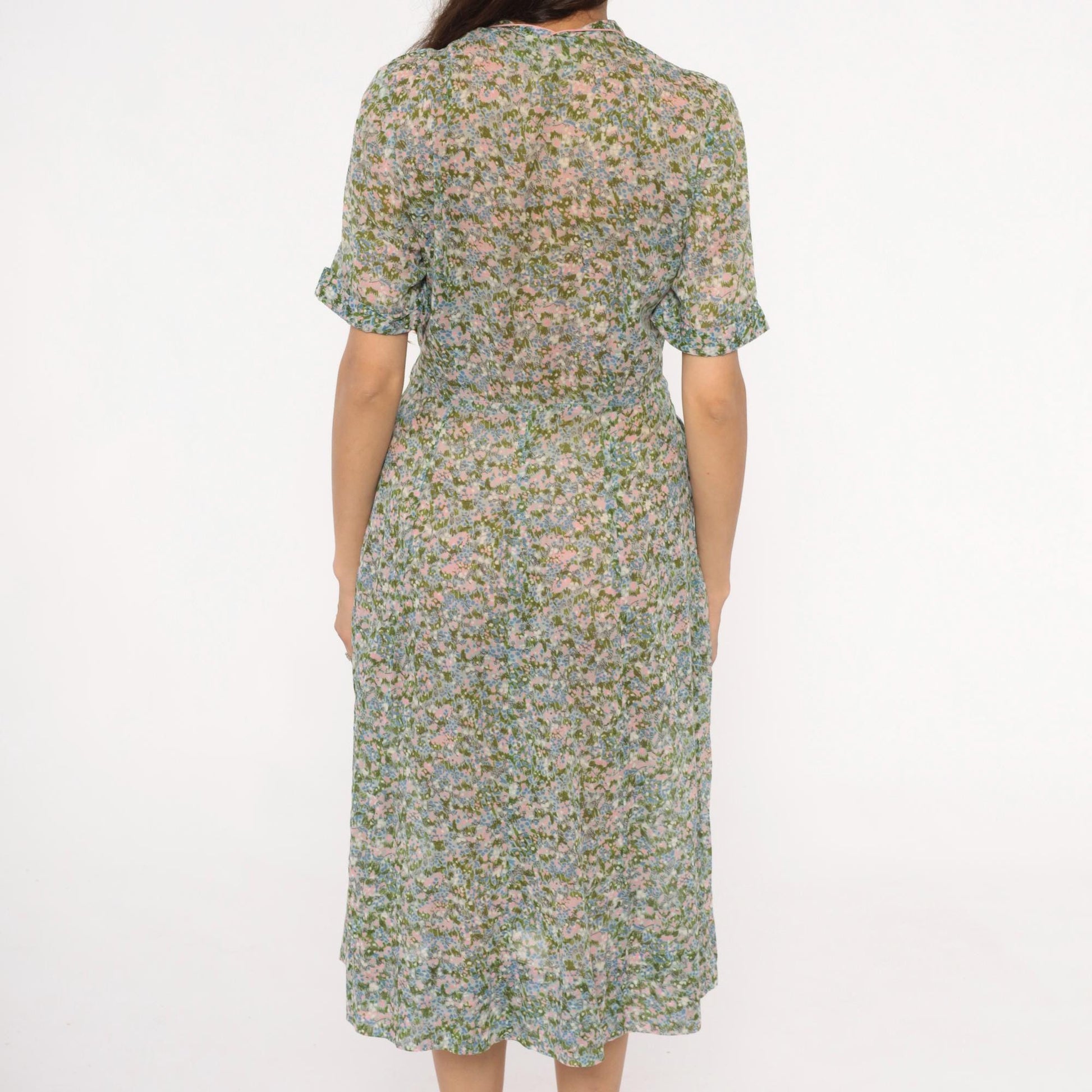 60s Laiglon Floral Midi Dress Button Front Shirtdress Cotton Medium