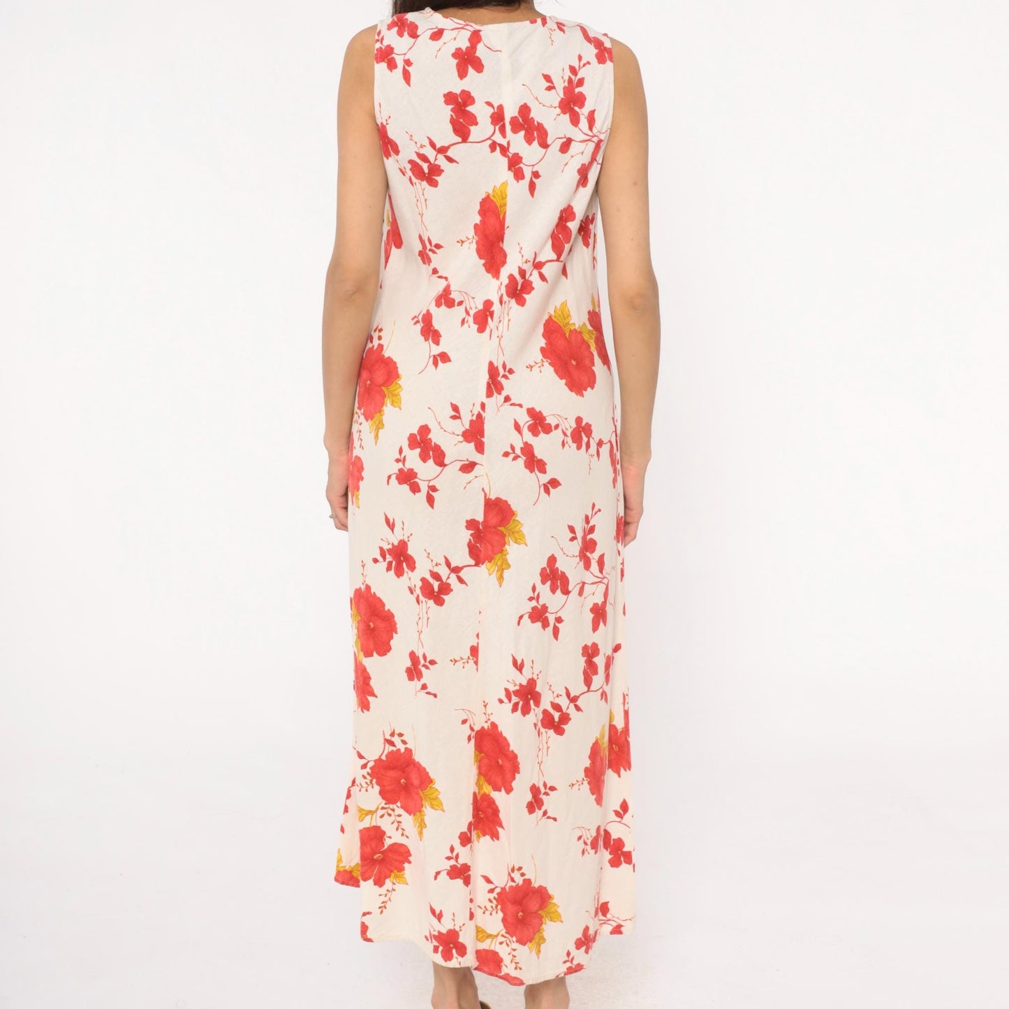 90s Lennie New York Floral Linen Maxi Dress Cream Red Yellow Large L