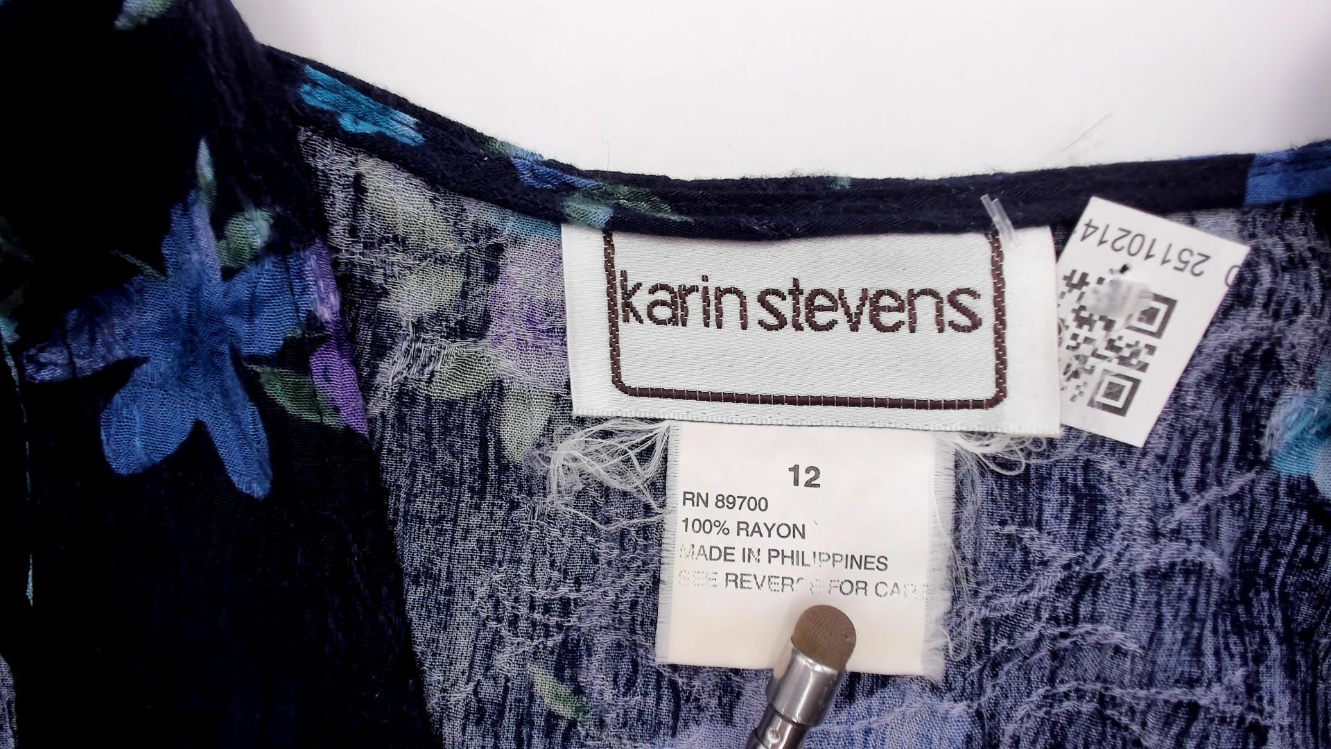 90s Karin Stevens Floral Maxi Dress Dark Blue Purple Sleeveless Tank Large