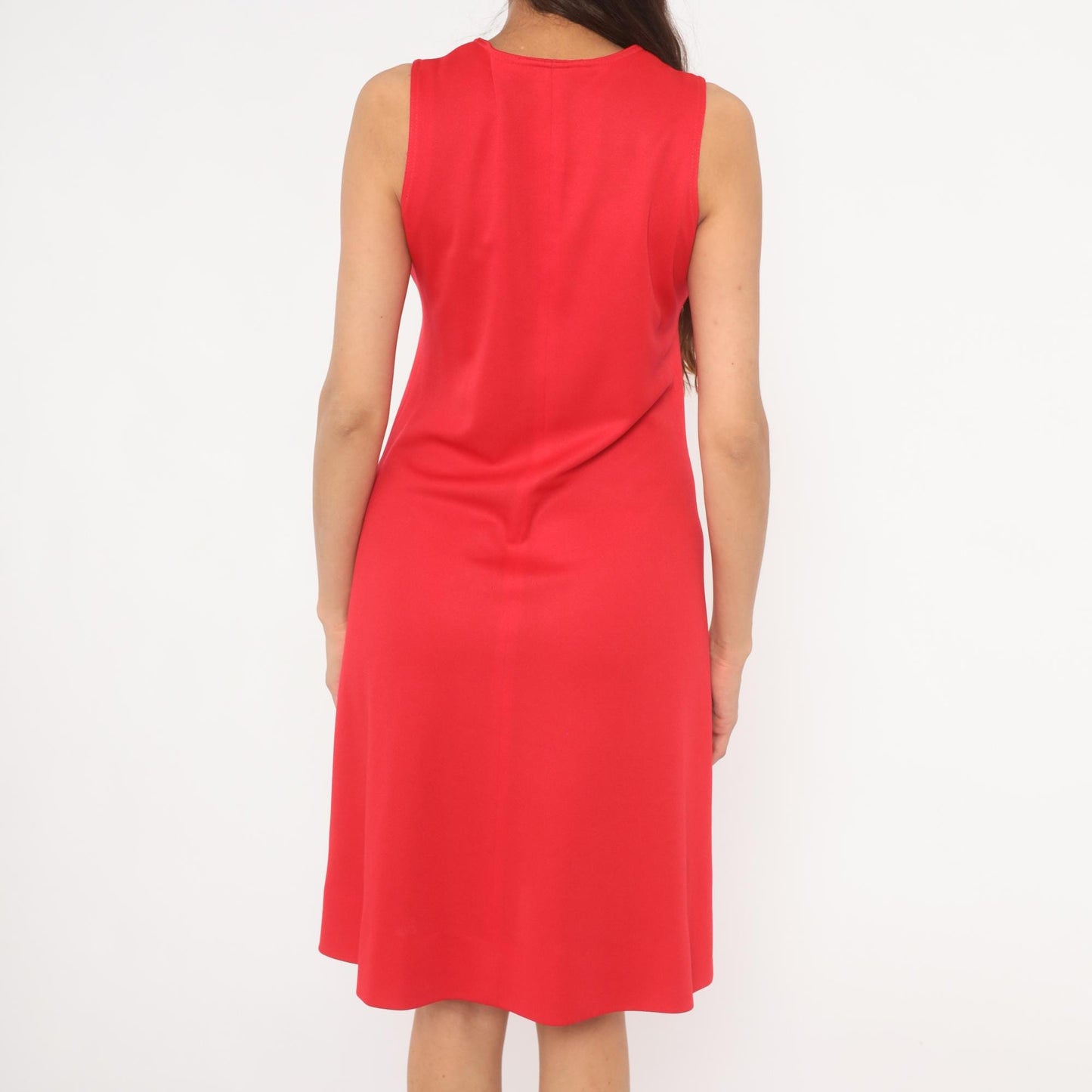 1960s Red A-Line Shift Dress Scoop Neck Sleeveless Knee Length Small S