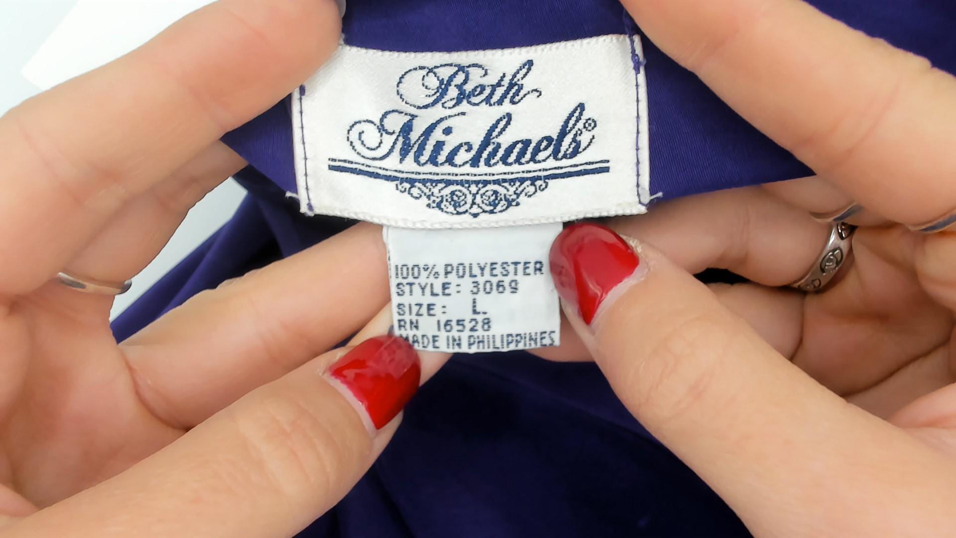 90s Beth Michaels Purple Satin Sleep Shirt Button Front V Neck Knee Length Large L