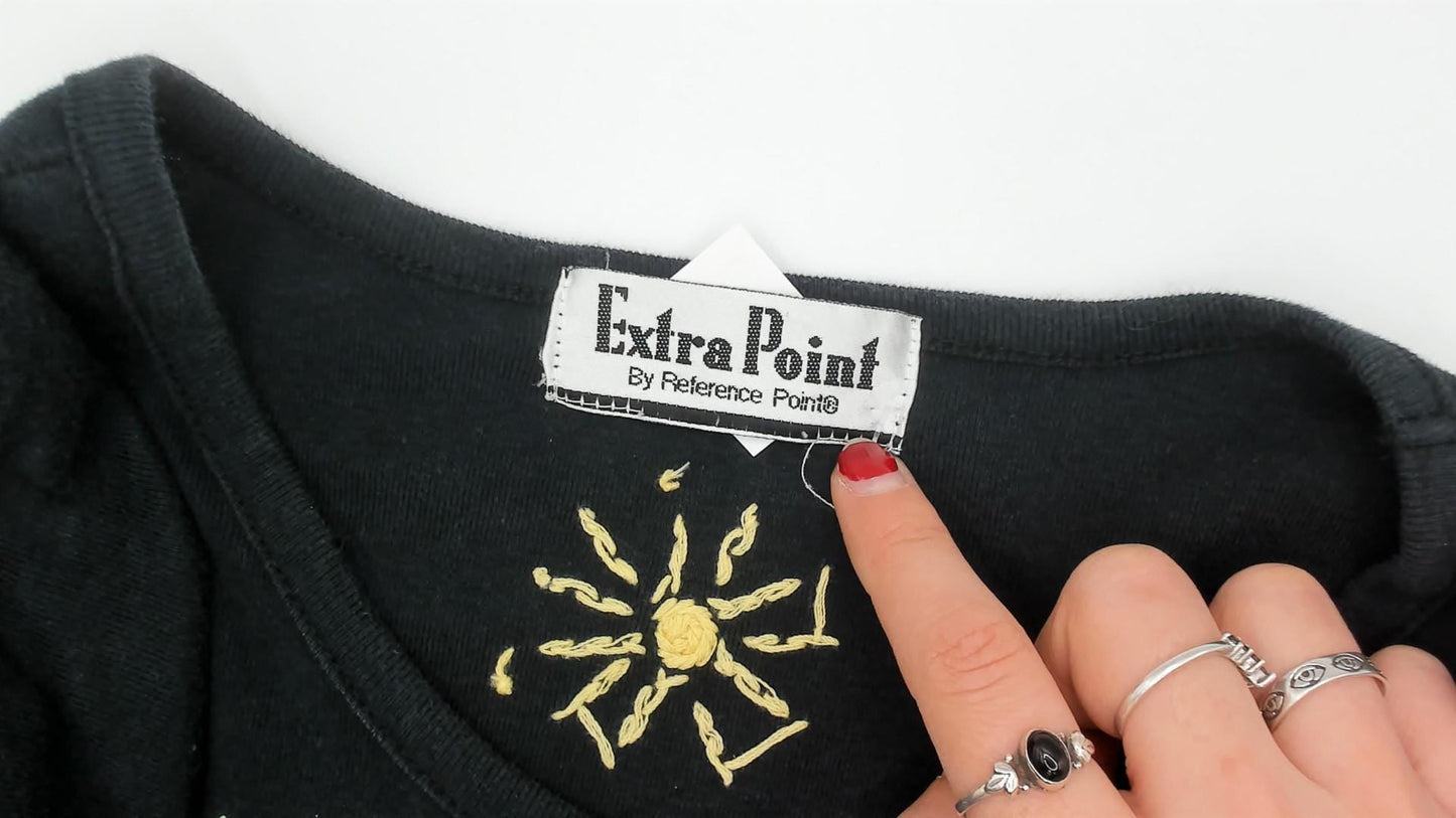 90s Extra Point Black T Shirt Beach Embroidered Appliqué Bikini Sun Hat XL