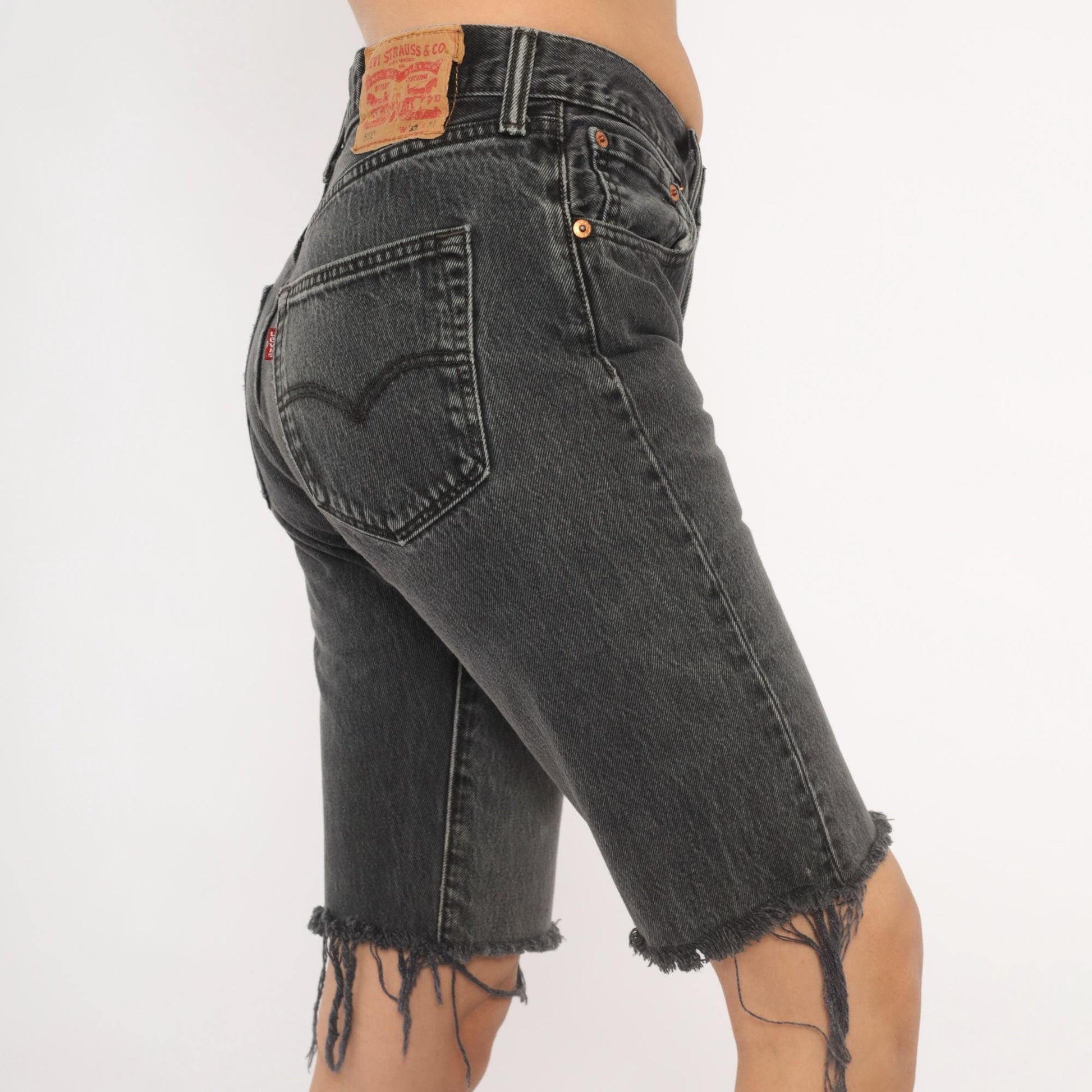 Levis 501 Cutoff Bermuda Shorts Faded Black Denim Raw Hem Small S