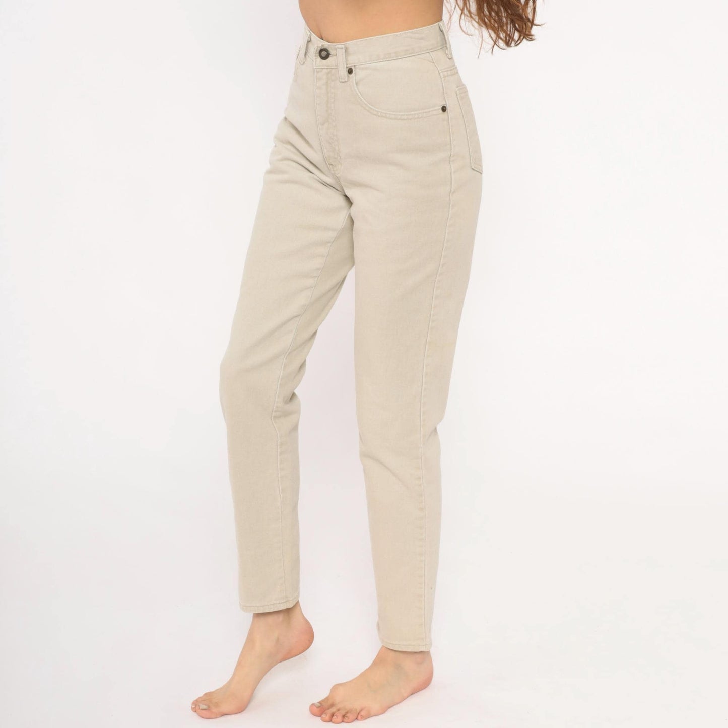90s Exp Jeans High Waisted Cream Denim Straight Tapered Ankle Small S