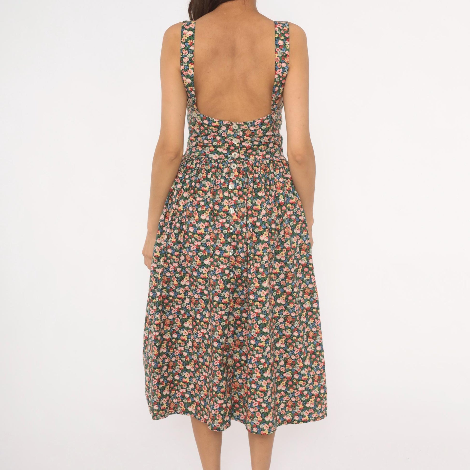 90s The Limited Floral Midi Sundress Calico Print Sweetheart Neckline Small