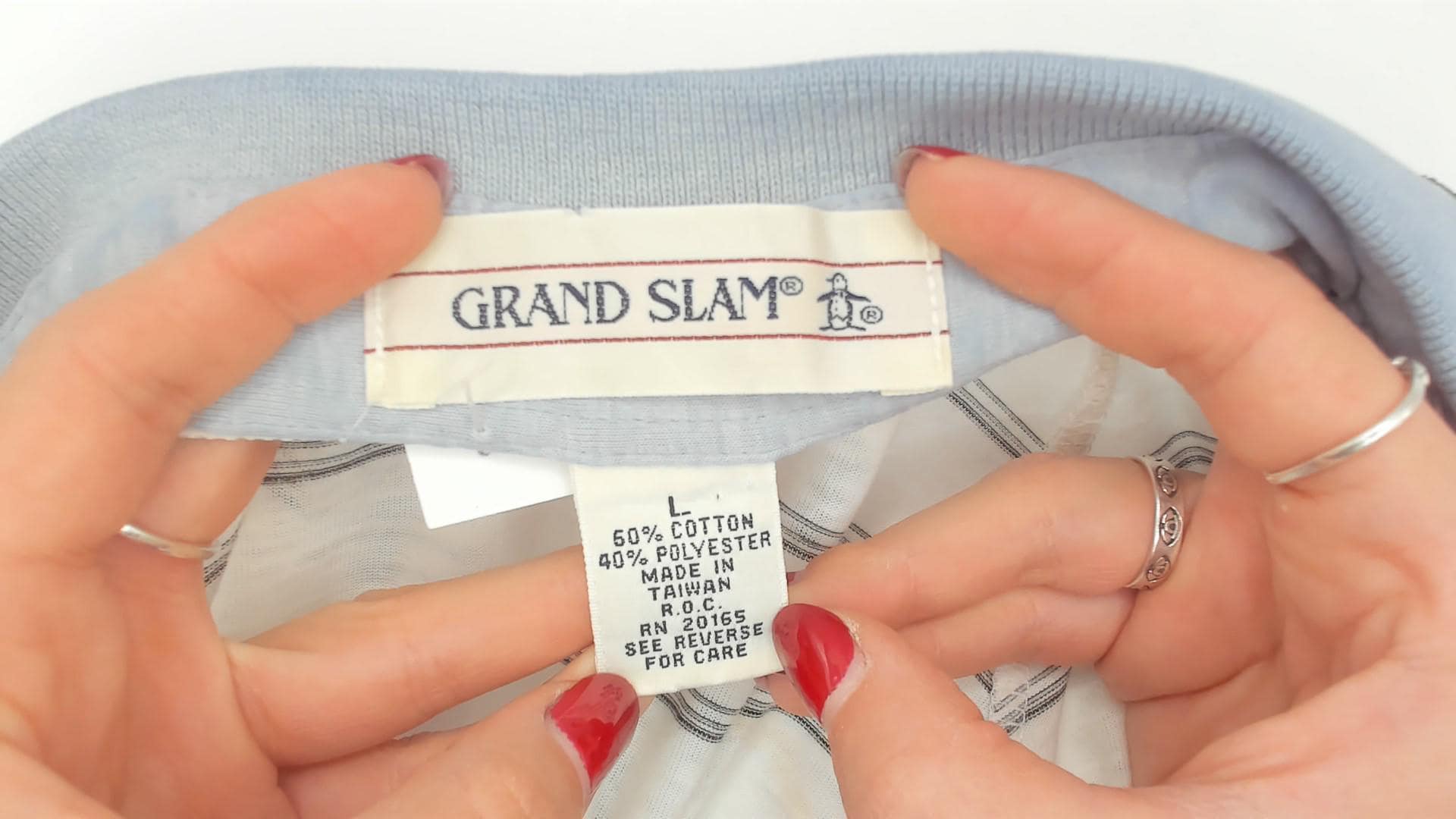 80s Grand Slam Southwestern Polo Striped Knit Diamond Jacquard Sky Blue Large L