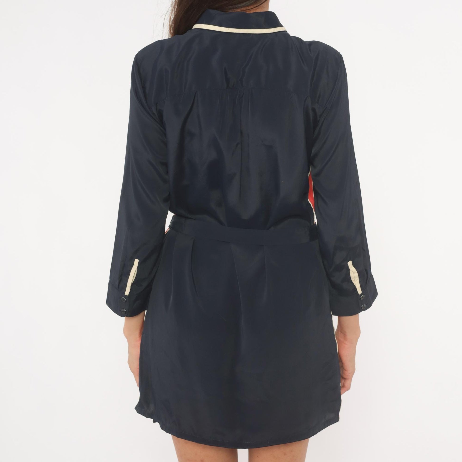 Tommy Hilfiger Navy Mini Dress 2000s Striped Collared Shirt Dress Medium M