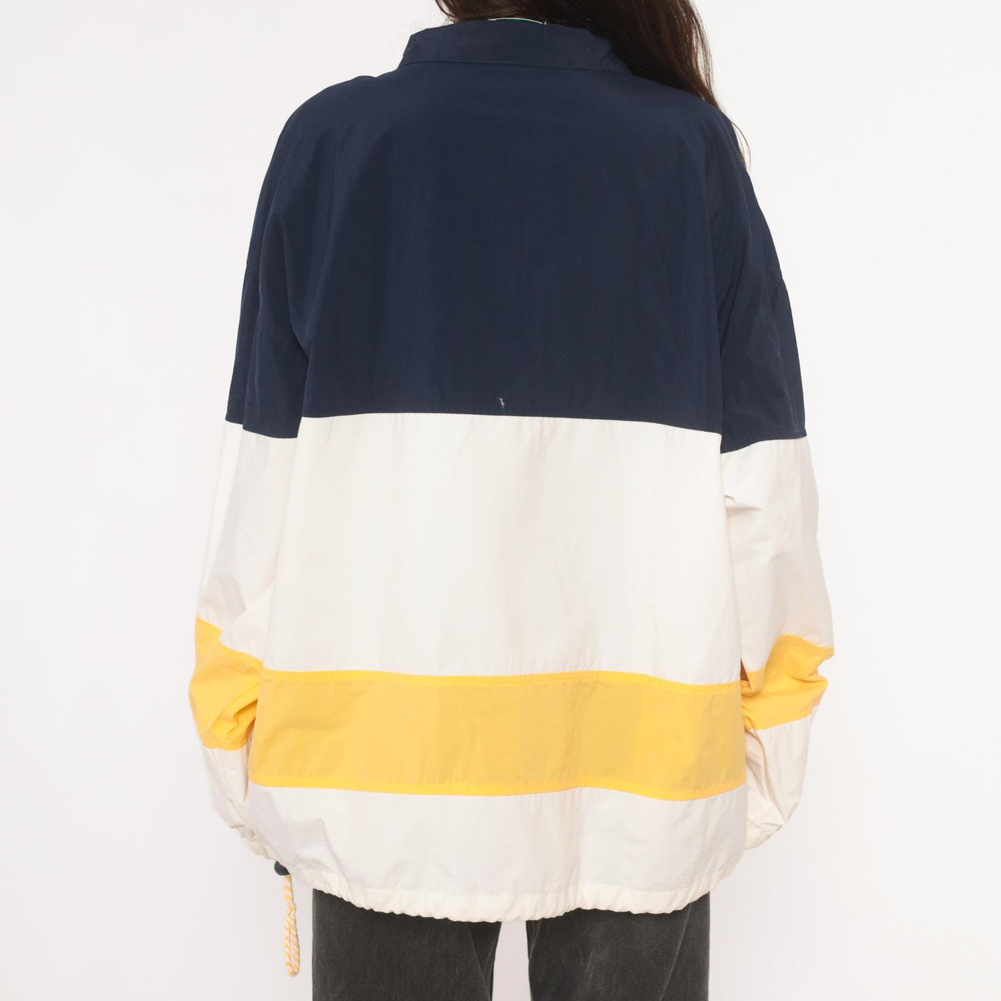 90s Izod Windbreaker Navy White Gold Color Block Half Zip Pullover Large L
