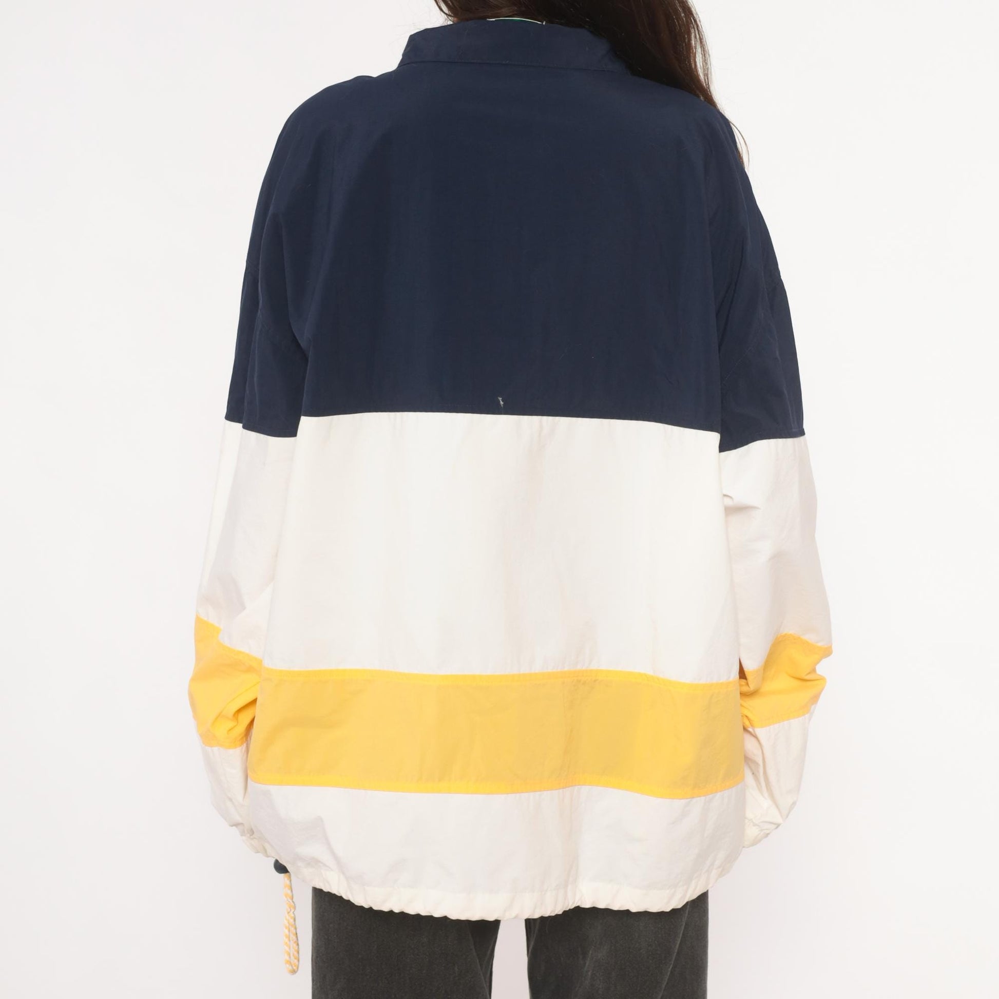 90s Izod Windbreaker Navy White Gold Color Block Half Zip Pullover Large L