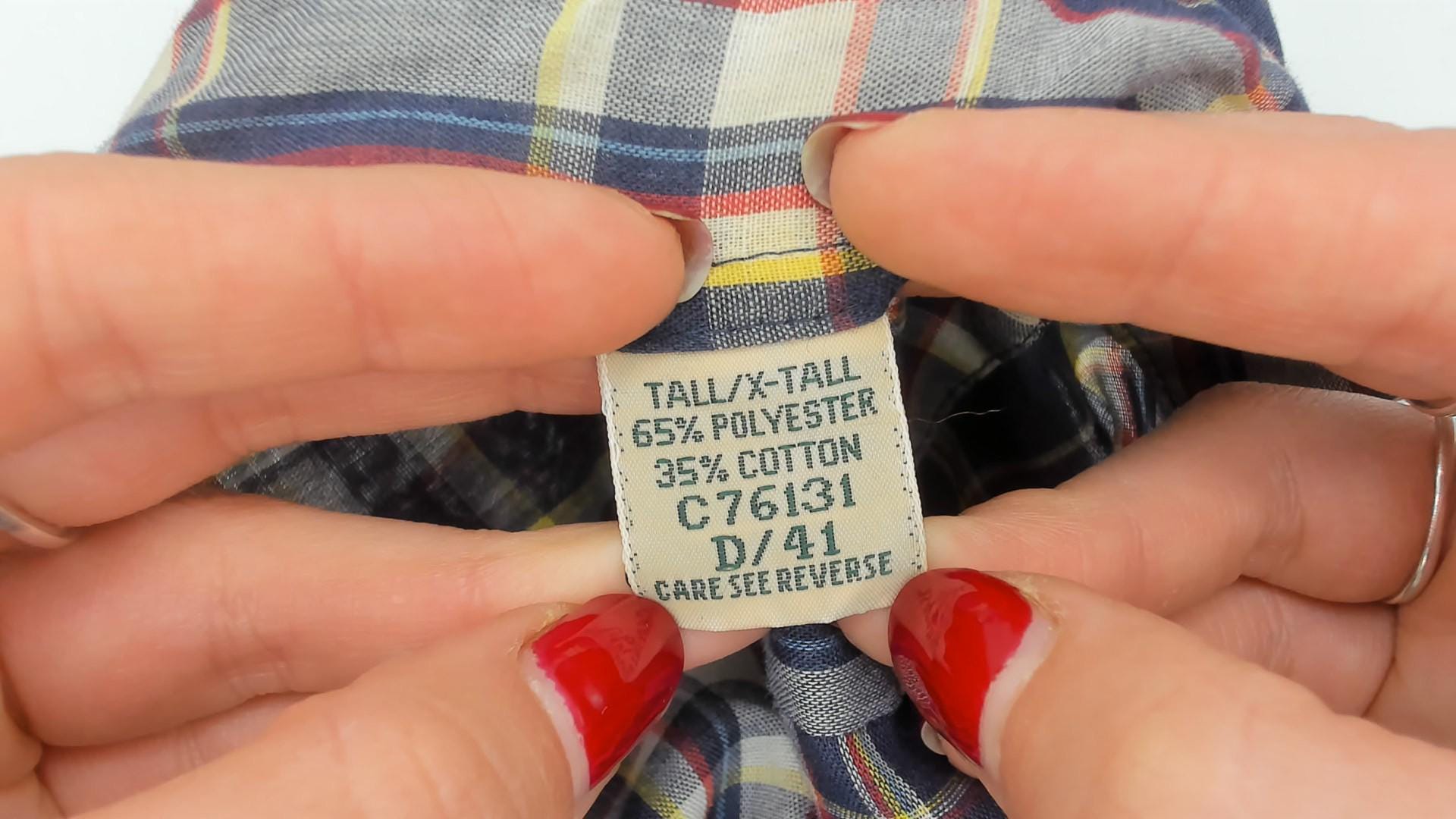 80s Men's Store Plaid Flannel Shirt Navy Blue Red Check Button Front Medium