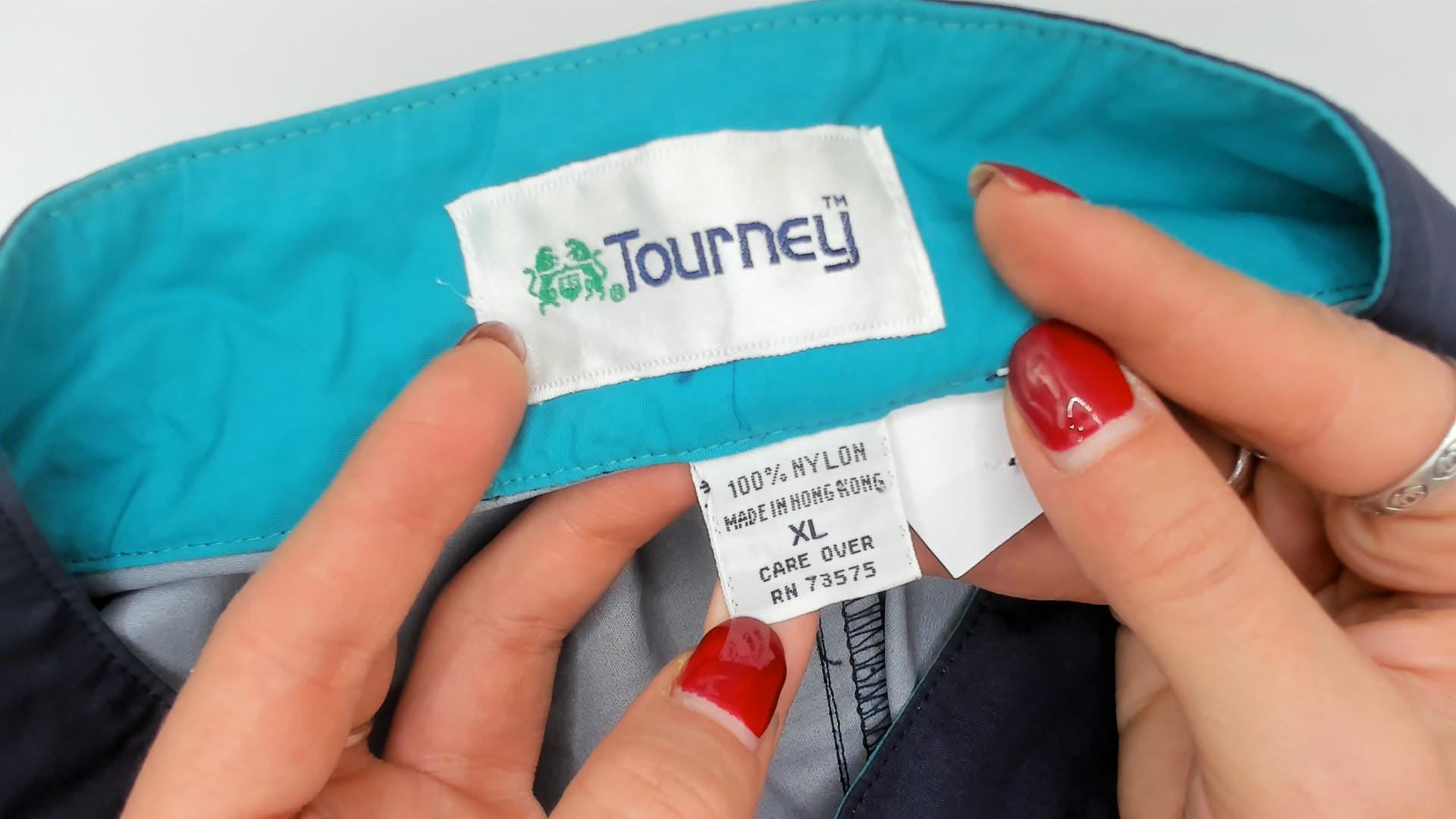 90s Tourney Colorblock Windbreaker Teal Navy White Snap Jacket Extra Large XL