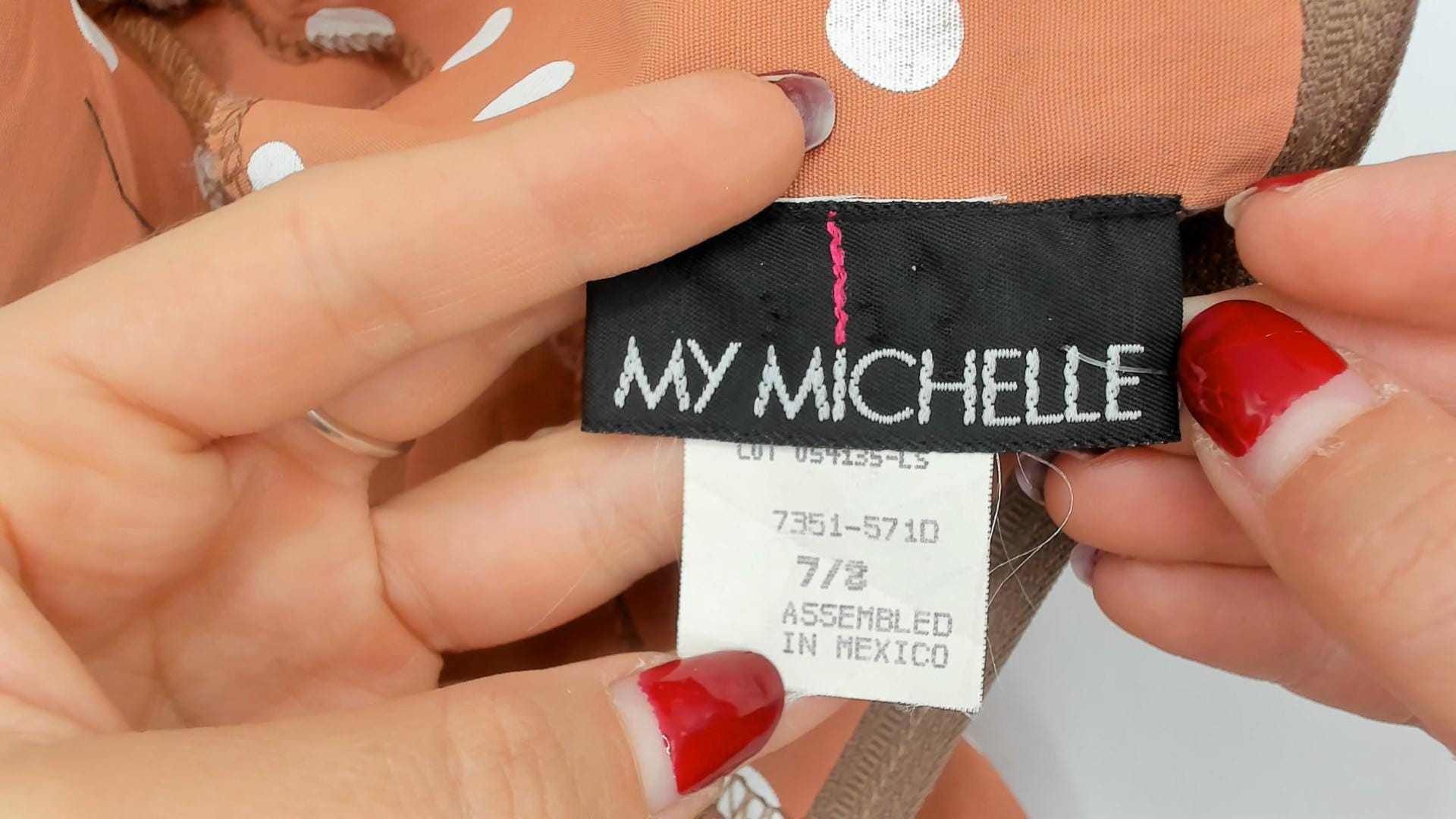 80s My Michelle Polka Dot Mini Dress Salmon Pink White Small S