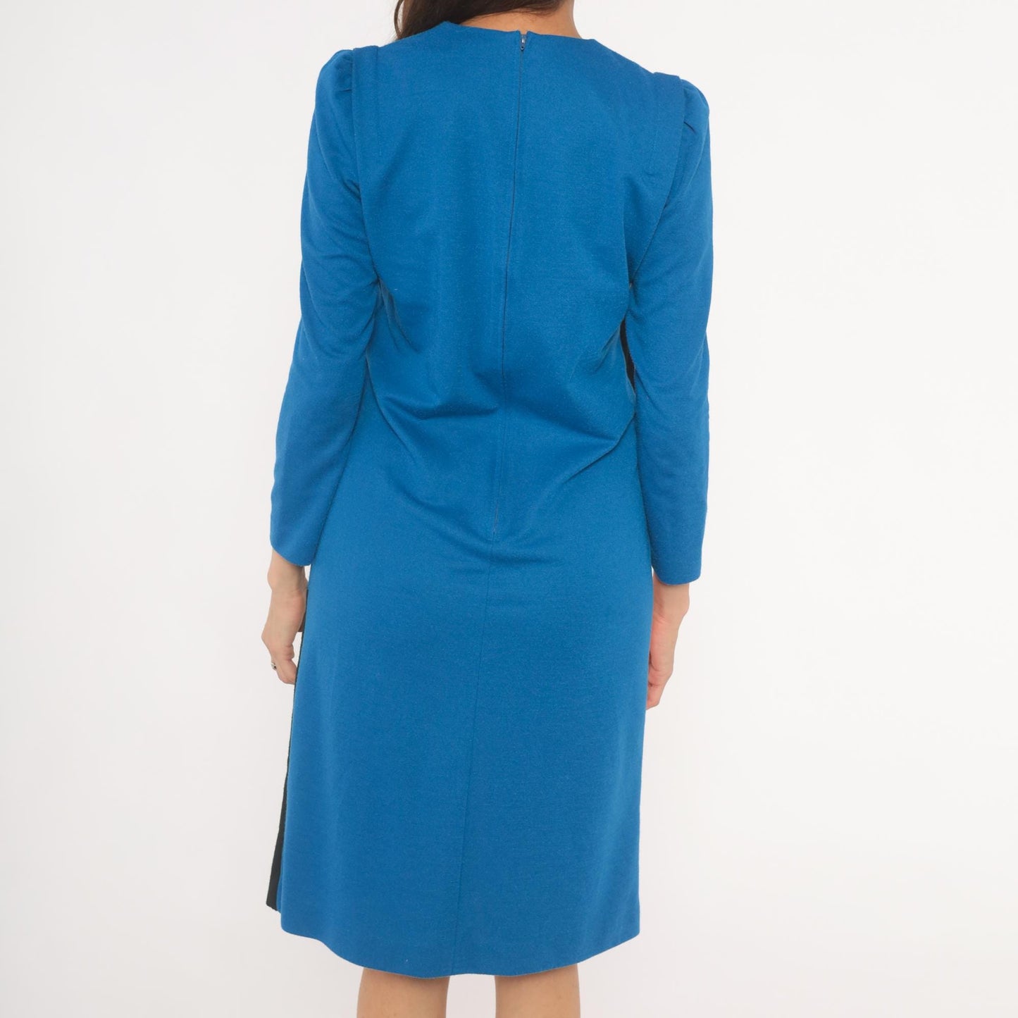 80s Leslie Fay Color Block Dress Cobalt Blue Red Black Geometric Knee Length Small S