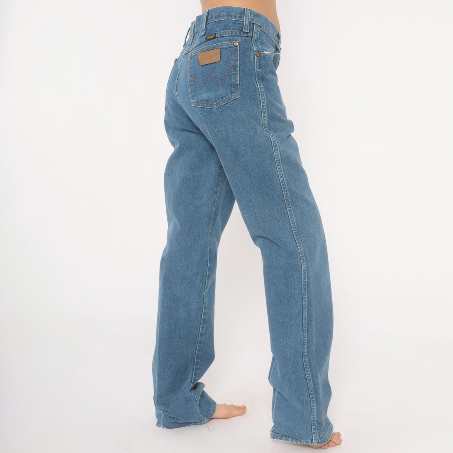 90s Wrangler Straight Leg Jeans Medium Blue Faded Denim Cotton 34x36