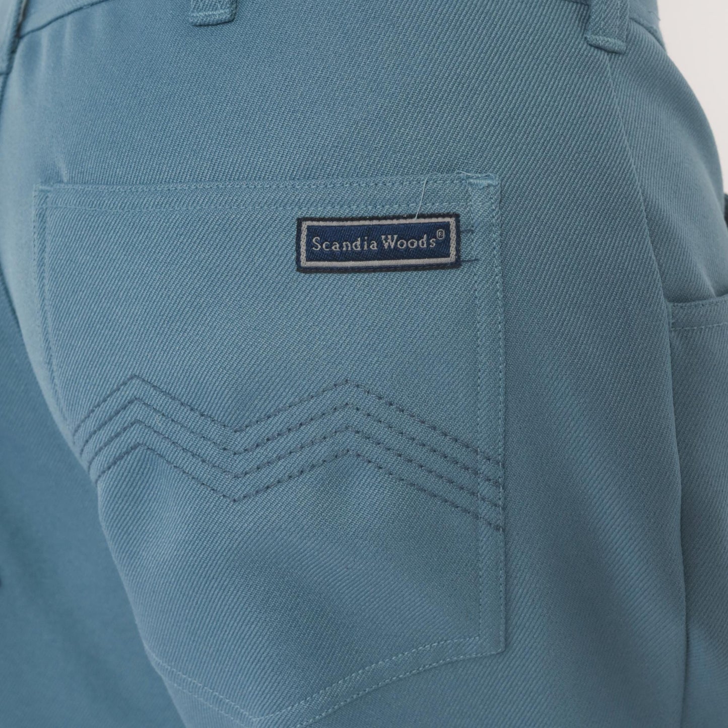 70s Scandia Woods Slate Blue Straight Leg Trousers Flat Front Chevron Stitch Mens 36