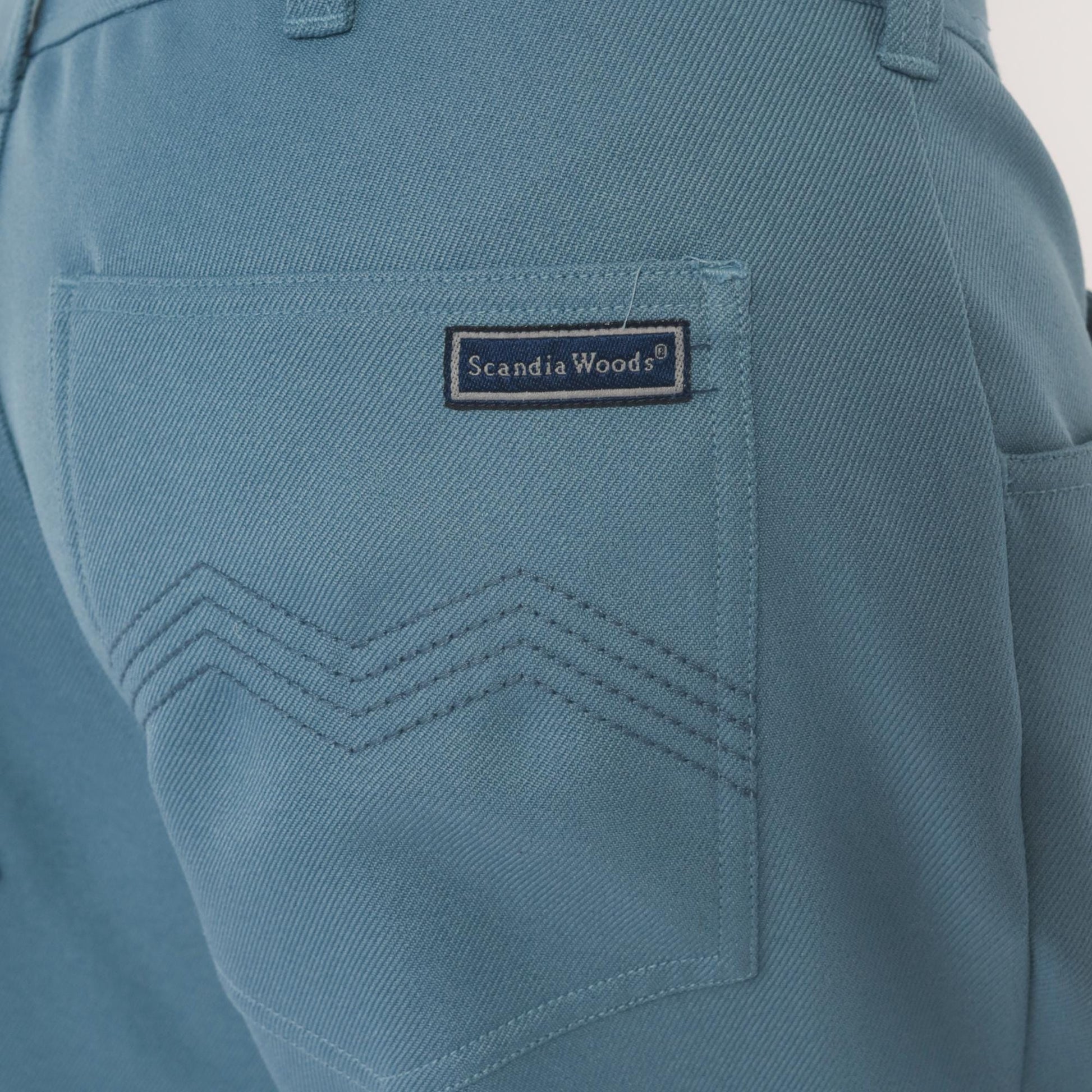 70s Scandia Woods Slate Blue Straight Leg Trousers Flat Front Chevron Stitch Mens 36