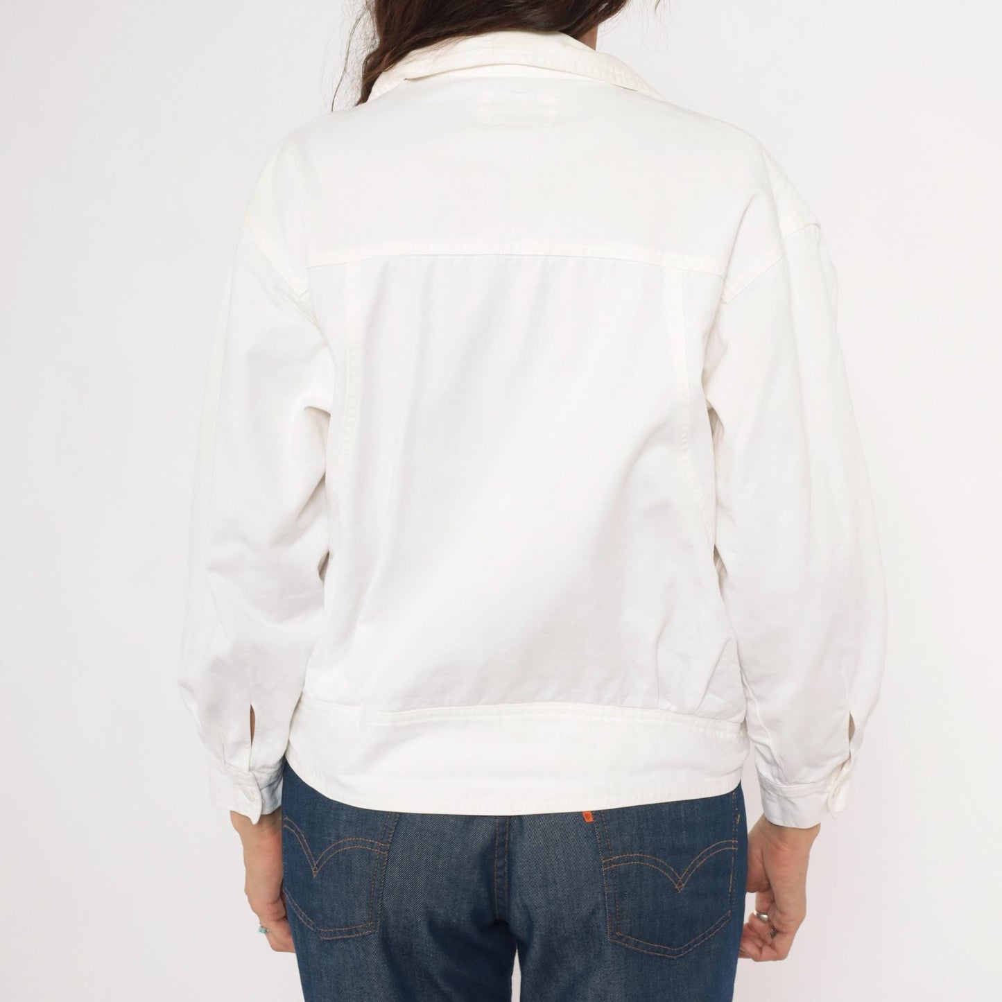 80s Together White Cotton Wrap Jacket Cropped Blouson Medium M