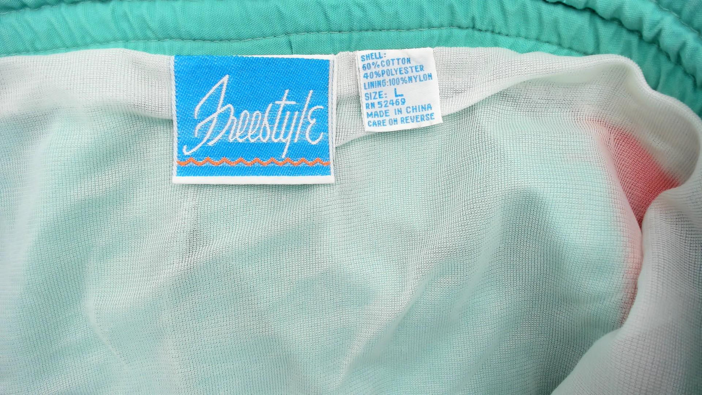 80s Freestyle Color Block Swim Trunks Teal Orange Yellow Men's Large