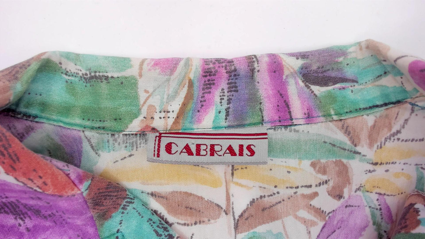 90s Cabrais Tropical Leaf Print Camp Collar Shirt Teal Purple Coral Plus Size XXL