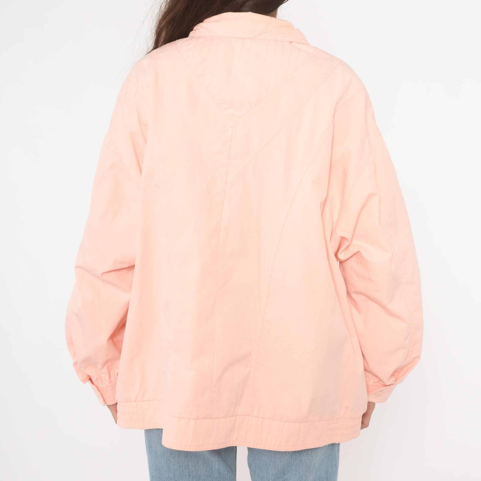 80s Aurora International Windbreaker Jacket Peach Snap Collar Zip Front Extra Large XXL